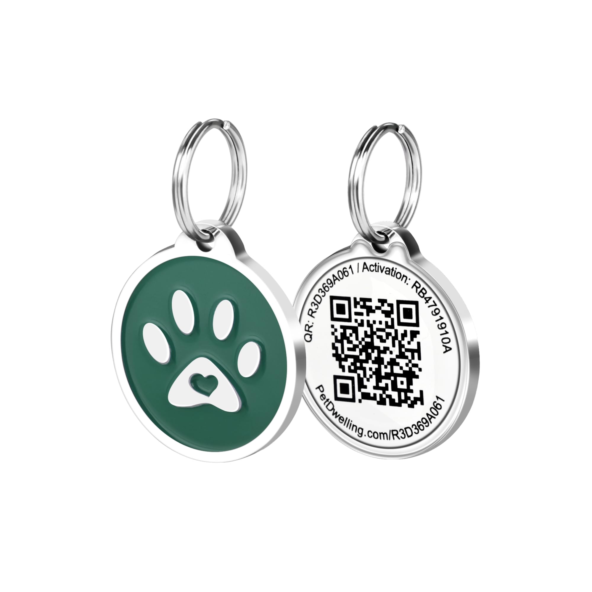 Pet Dwelling Premium Qr Code Pet Id Tags - Dog Tags And Cat Tags, Connect To Online Pet Profile, Receive Instant Scanned Tag Location Email Alert(Emerald Green Paw)