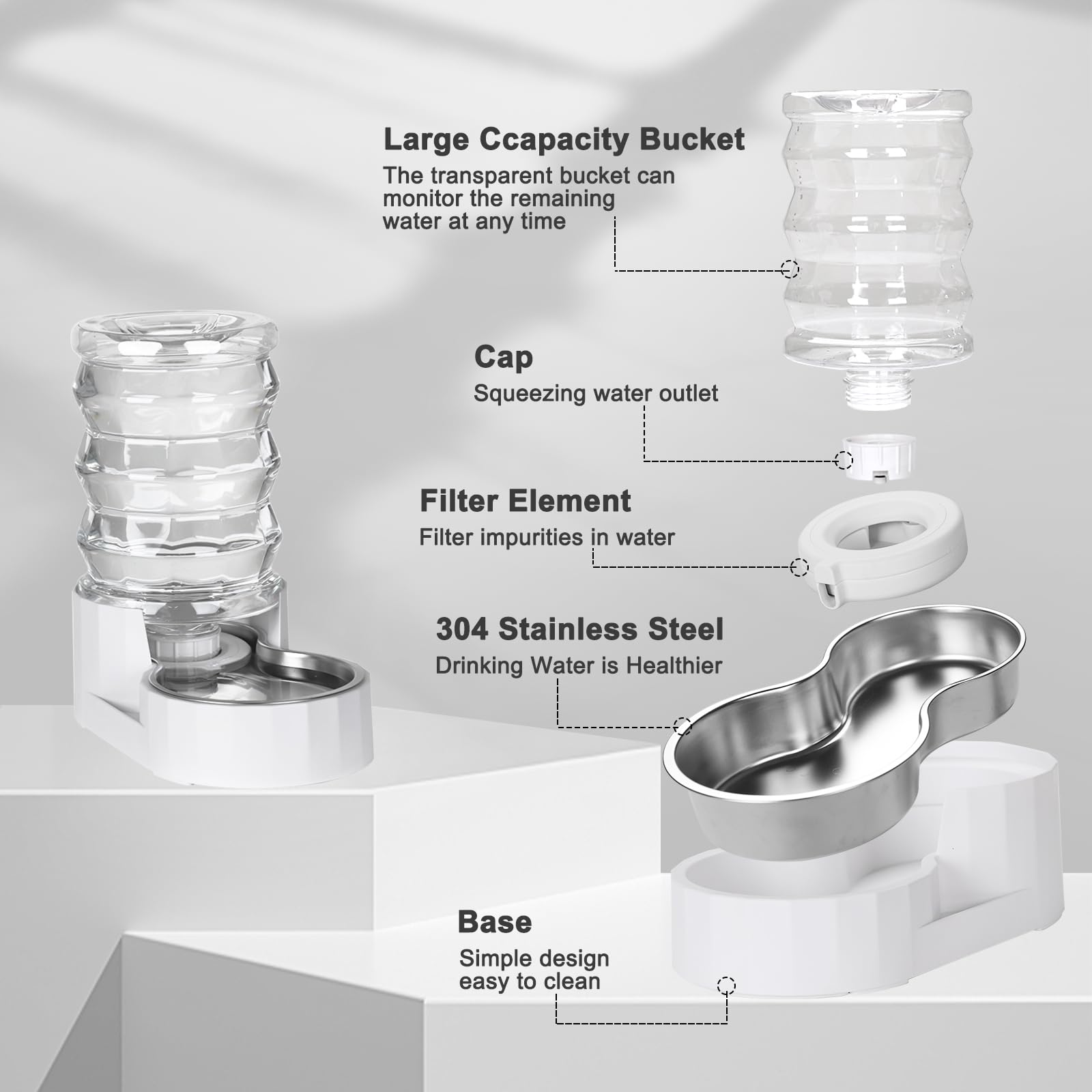 Rizzari Automatic 4L Pet Waterer, Gravity Stainless Steel Water Dispenser, 100% Bpa-Free, Large Capacity Water Feeder For Cats And Small And Medium-Sized Dogs