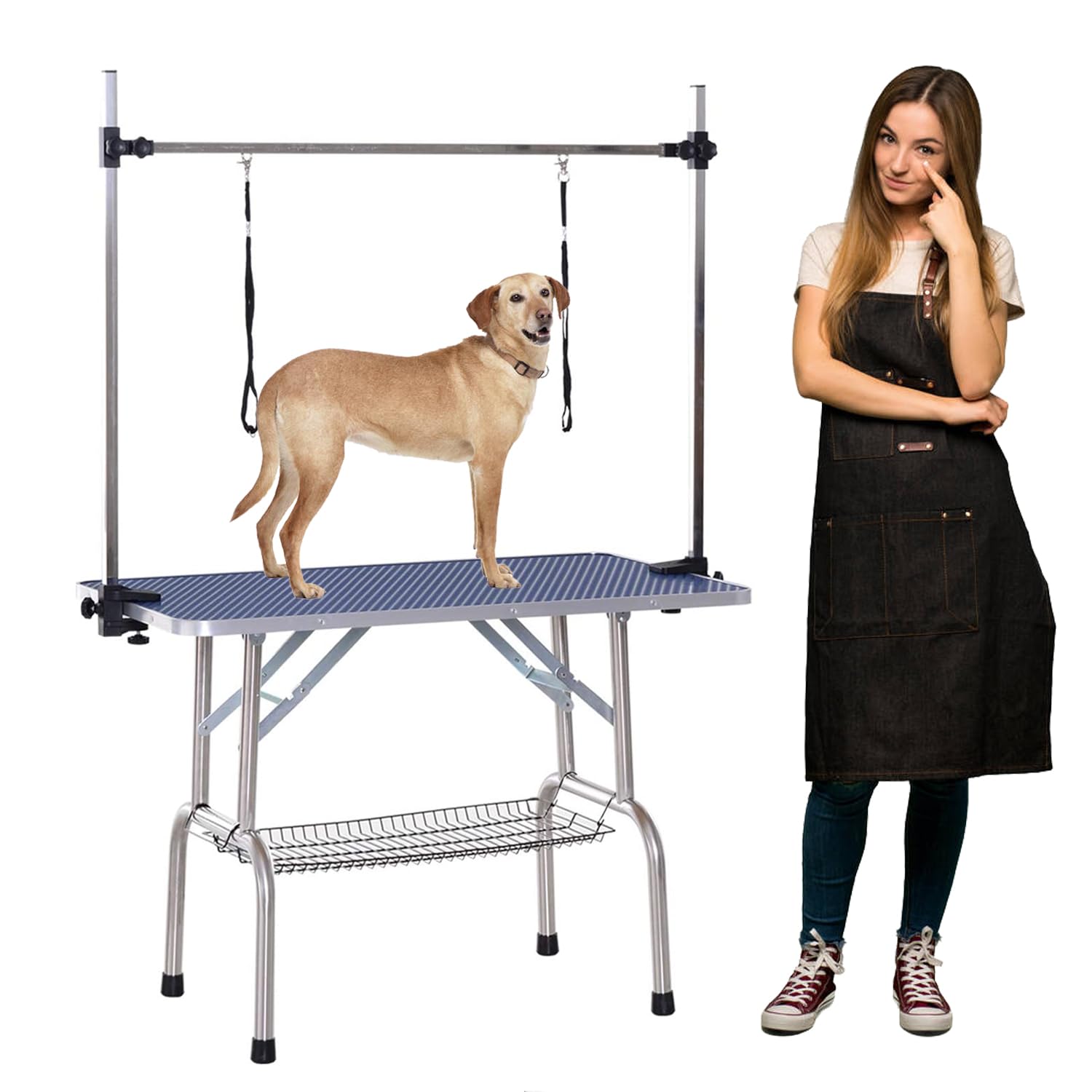 Fegherug Pet Dog Grooming Table, Stainless Steel Professional Pet Drying Table, Adjustable Height Shower Bathing Station Desk Fo