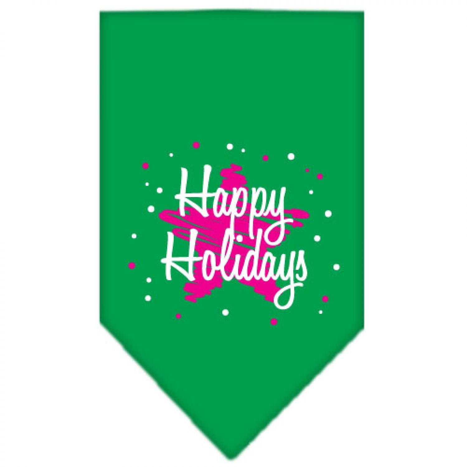 Christmas Pet and Dog Bandana Screen Printed, &quot;Scribble Happy Holidays&quot; Emerald Green Large