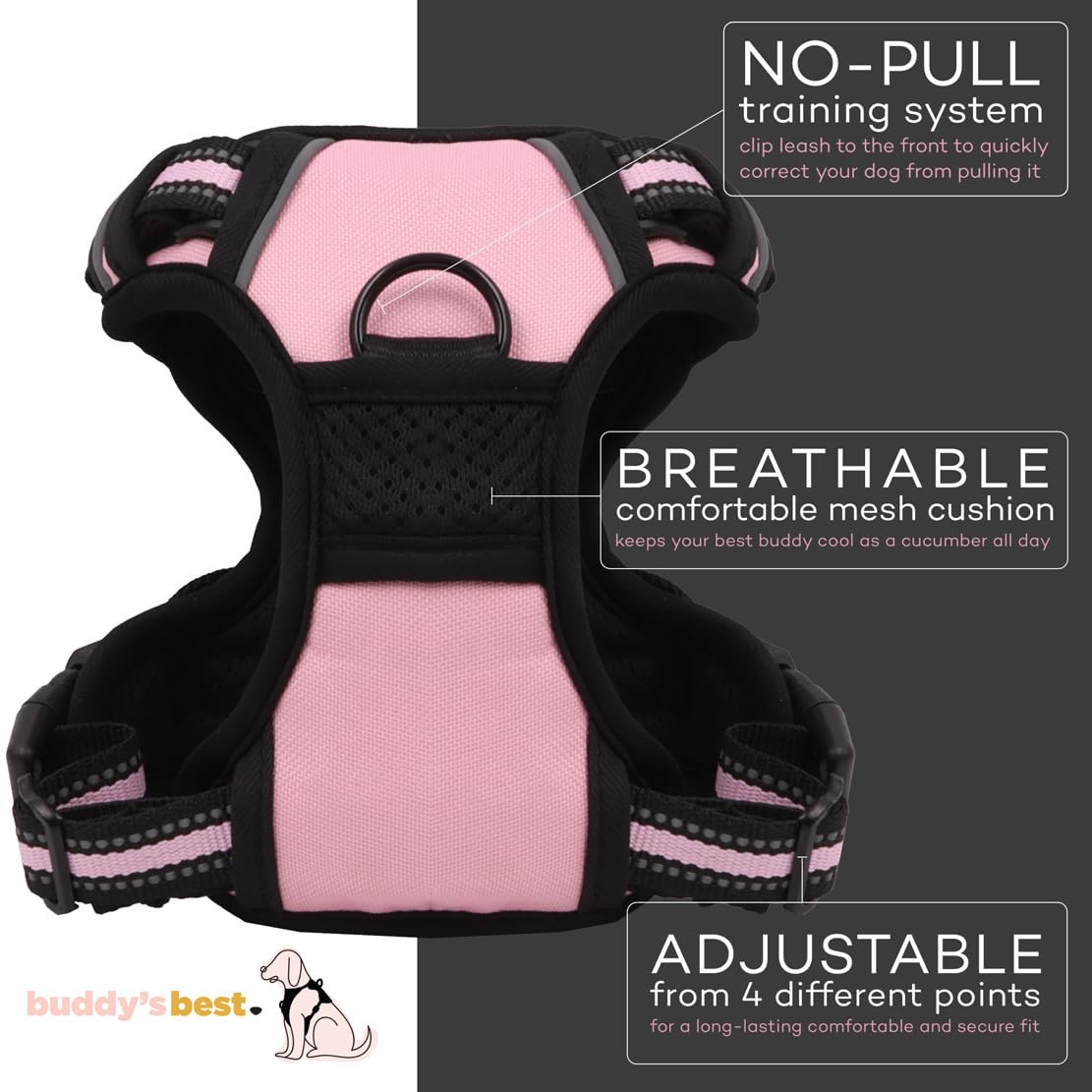 Buddy'S Best Dog Harness With 2 Leash Clips, Adjustable Soft Padded No-Pull Dog Vest Harness, Reflective, No-Choke Pet Oxford Ve