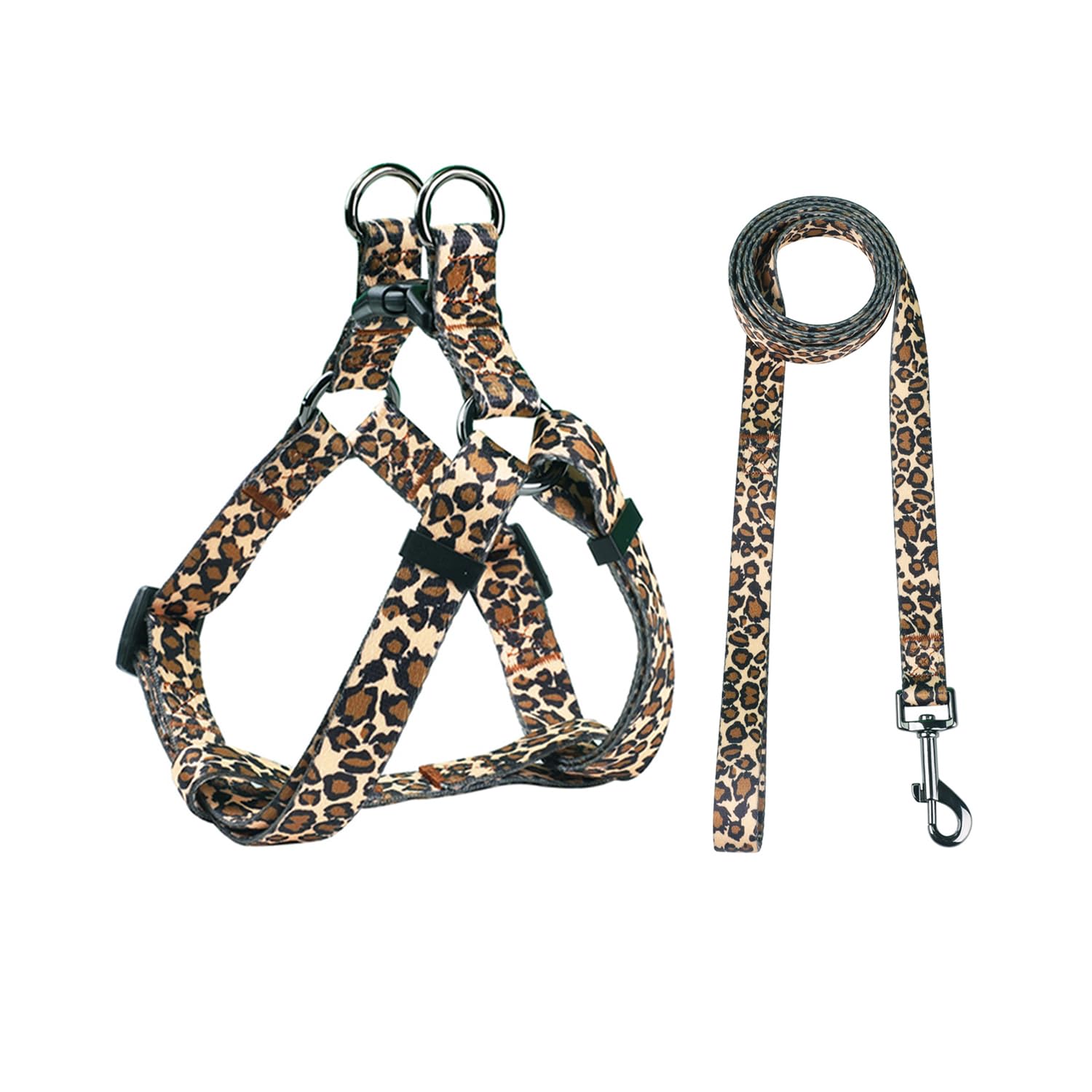 Olahibi Harness And Leash Set, Leopard Pattern, 5Ft Matching Leash, No Pull, Easy Wear For Medium Dogs.(M, Brown Leopard)