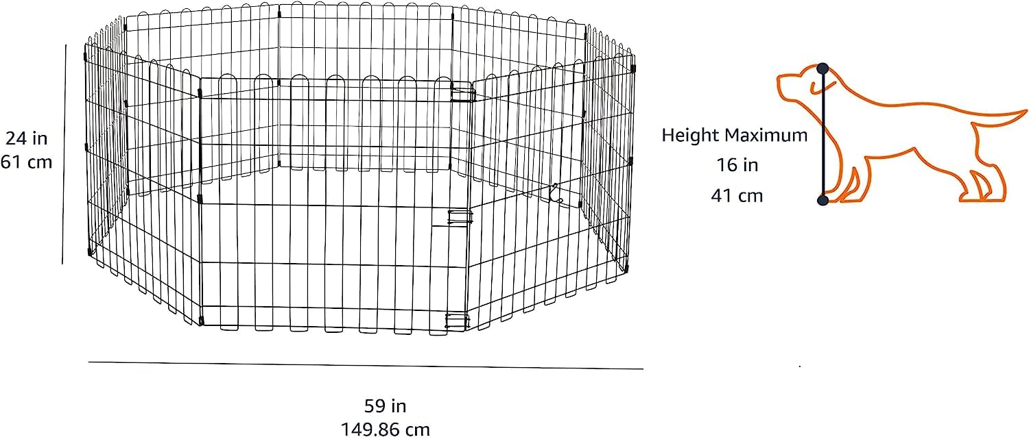 Amazon Basics Foldable Metal Dog Playpen, Extra Small 24"x24", Black, 8 Panels, Indoor/Outdoor, Easy to Assemble, Model 9004-24A