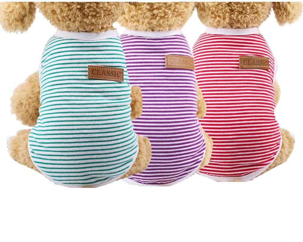Kutkut Set Of 3 Striped T-Shirt Puppy Clothes For Small Dogs Cats, Summer Cotton Vest Doggy Tank Top For Shihtzu, Toypoodle, Lha