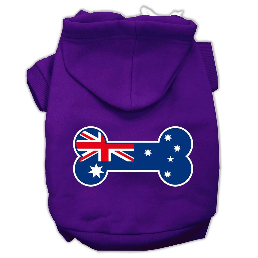 Pet Dog & Cat Hoodie Screen Printed, 'Bone Shaped Australian Flag' Purple 3Xl (25-35 Lbs.)