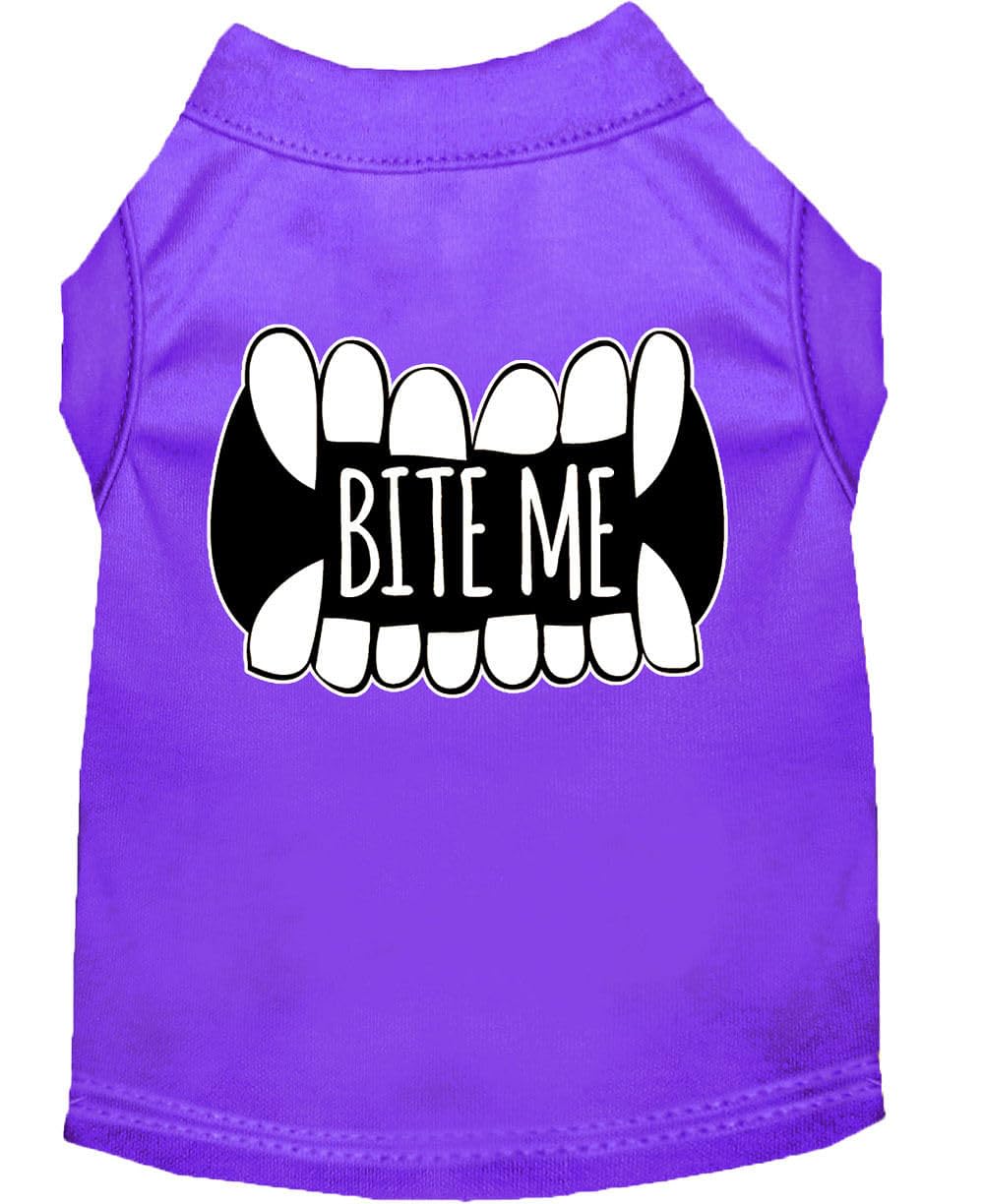 Bite Me Screen Print Dog Shirt Purple Xs 8