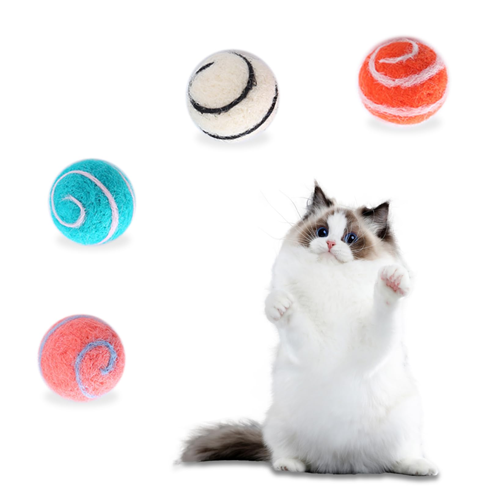Andiker 4Pcs Wool Cat Balls, 1G Lightweight Soft 1.18 Inches Planet-Shape Funny Cat Balls Interactive Cat Toys For Indoor Cats K