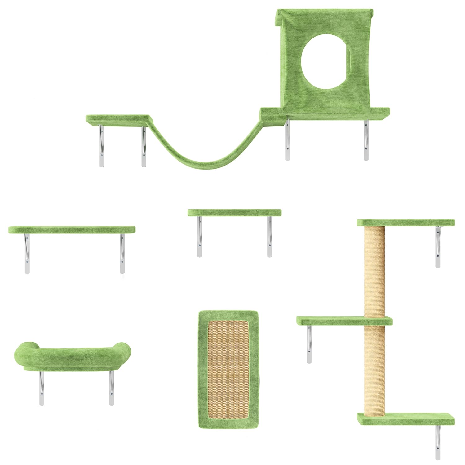 Nunu Lab Cat Wall Shelves, 6 Pcs Luxury Wall-Mounted Cat Climber Set, Indoor Cat Furniture With 1 Condos House, 2 Cat Wall Shelv