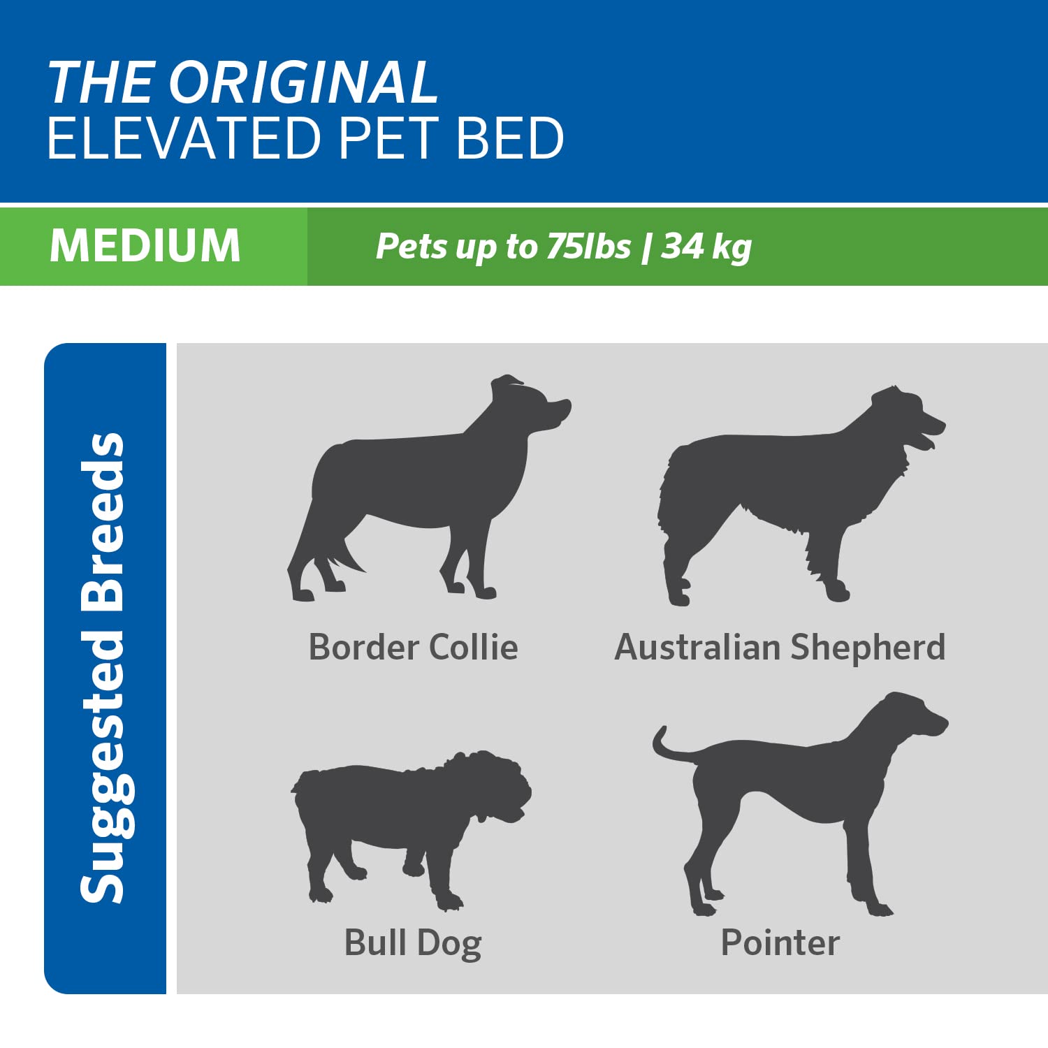 Coolaroo The Original Cooling Elevated Dog Bed, Indoor And Outdoor, Medium, Grey