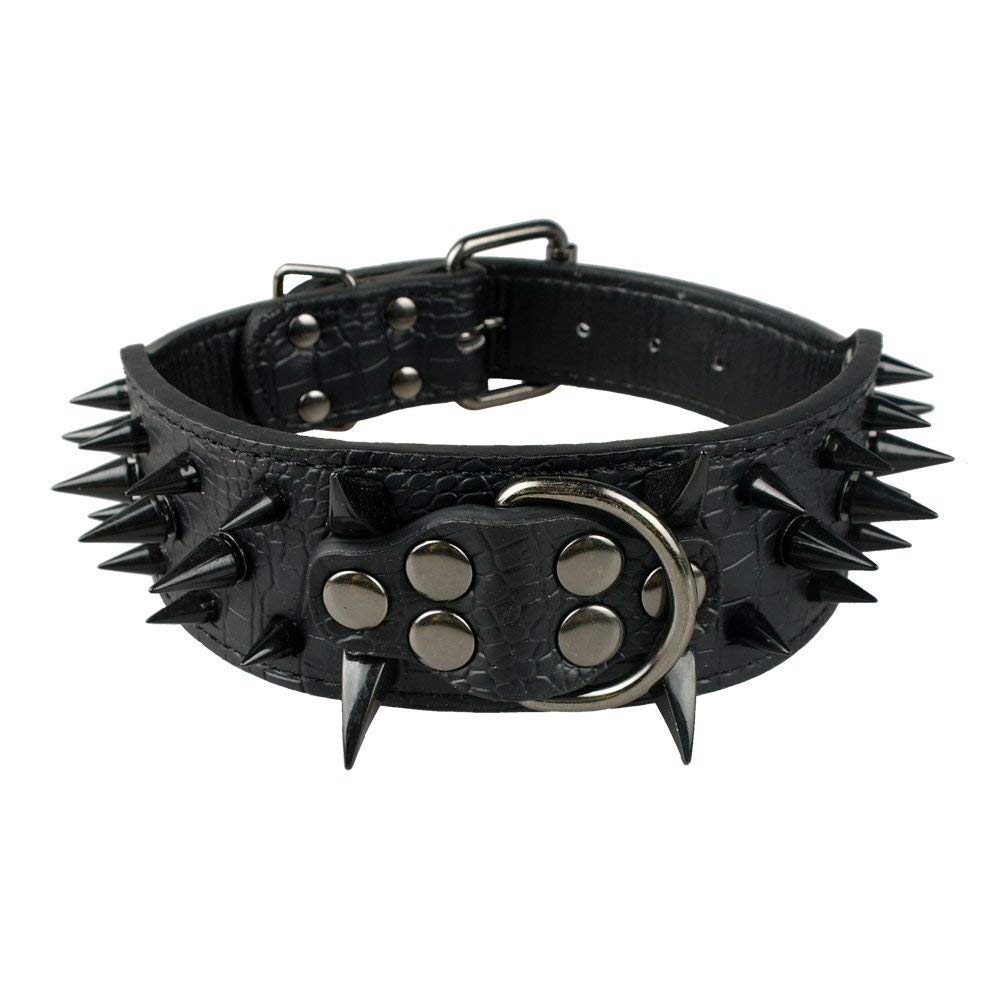 Serijoars Spiked Studded Dog Collar, Pu Leather Dog Collar, Adjustable Pet Collars For Medium Or Large Breed Pet (Xl, Black3)