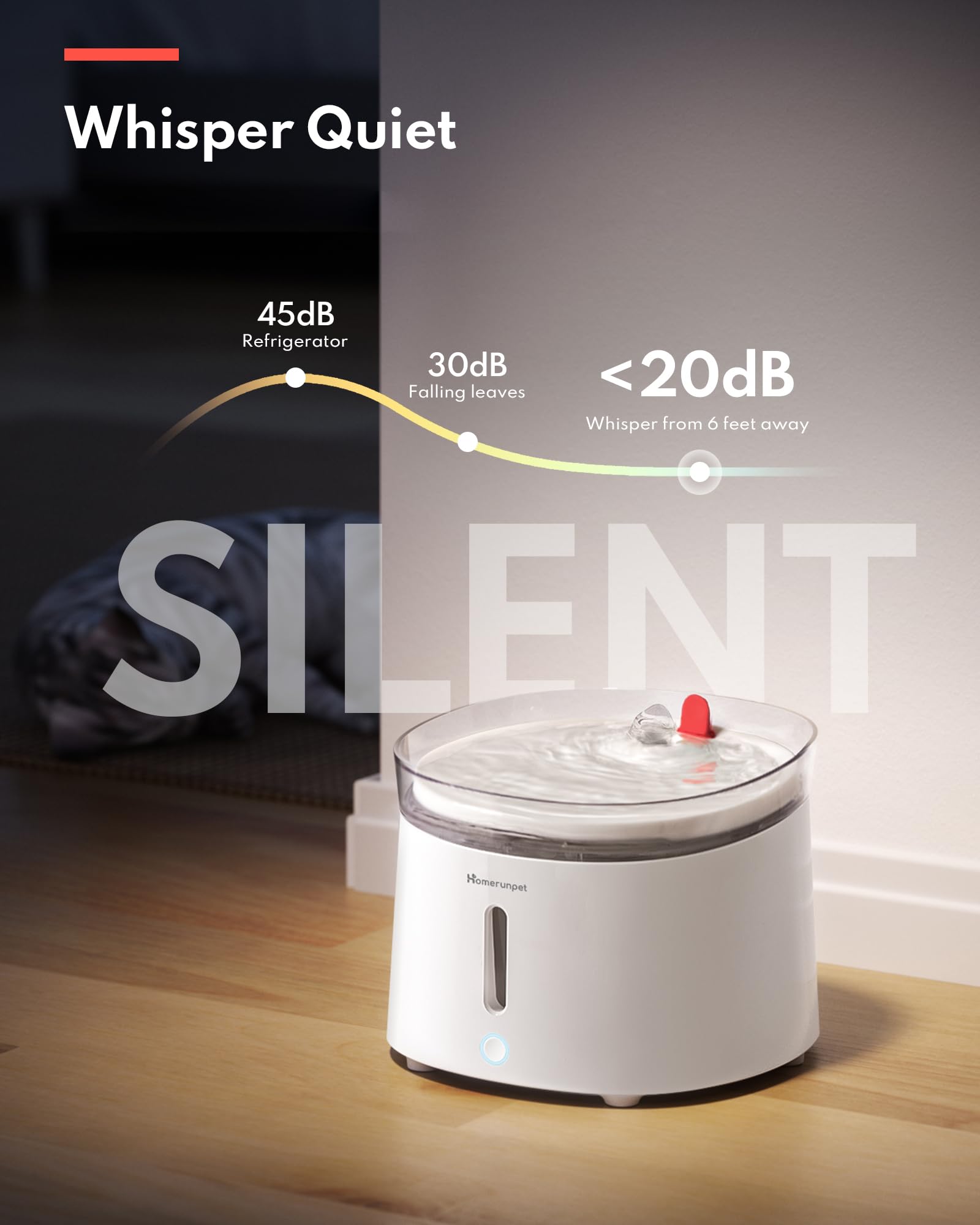 Homerunpet Cat Water Fountain Porcelain-Tray, Wireless Self-Cleaning Pump, Ultra Quiet 20Db Pet Water Dispenser For Cats And Dog