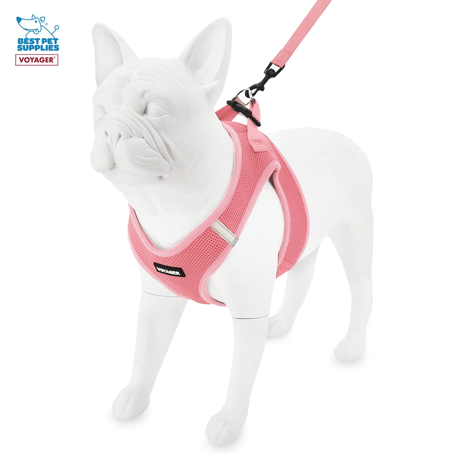 Voyager Step-In Air All Weather Mesh Harness And Reflective Dog 5 Ft Leash Combo With Neoprene Handle, For Small, Medium And Large Breed Puppies By Best Pet Supplies - Leash Harness (Pink), Xxs
