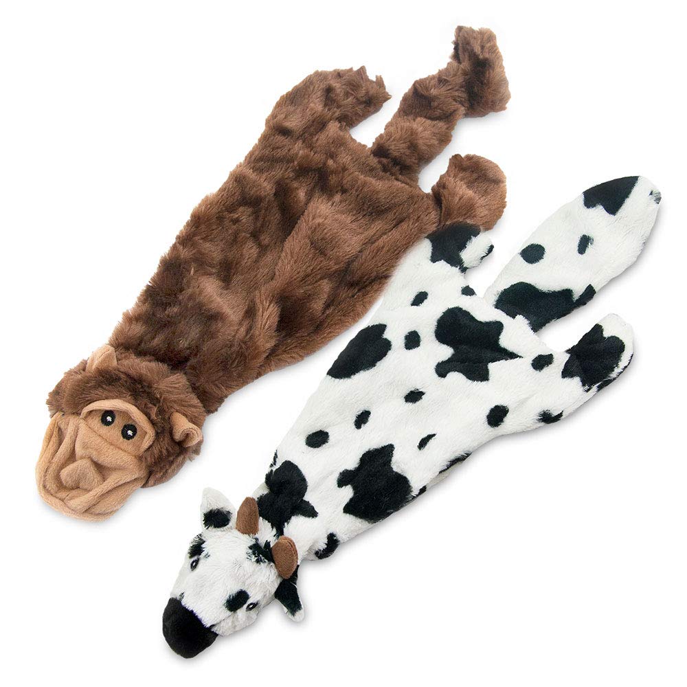 Best Pet Supplies 2-In-1 Stuffless Squeaky Dog Toys With Soft, Durable Fabric For Small, Medium, And Large Pets, No Stuffing For Indoor Play, Holds A Plastic Bottle - Cow, Monkey, Medium