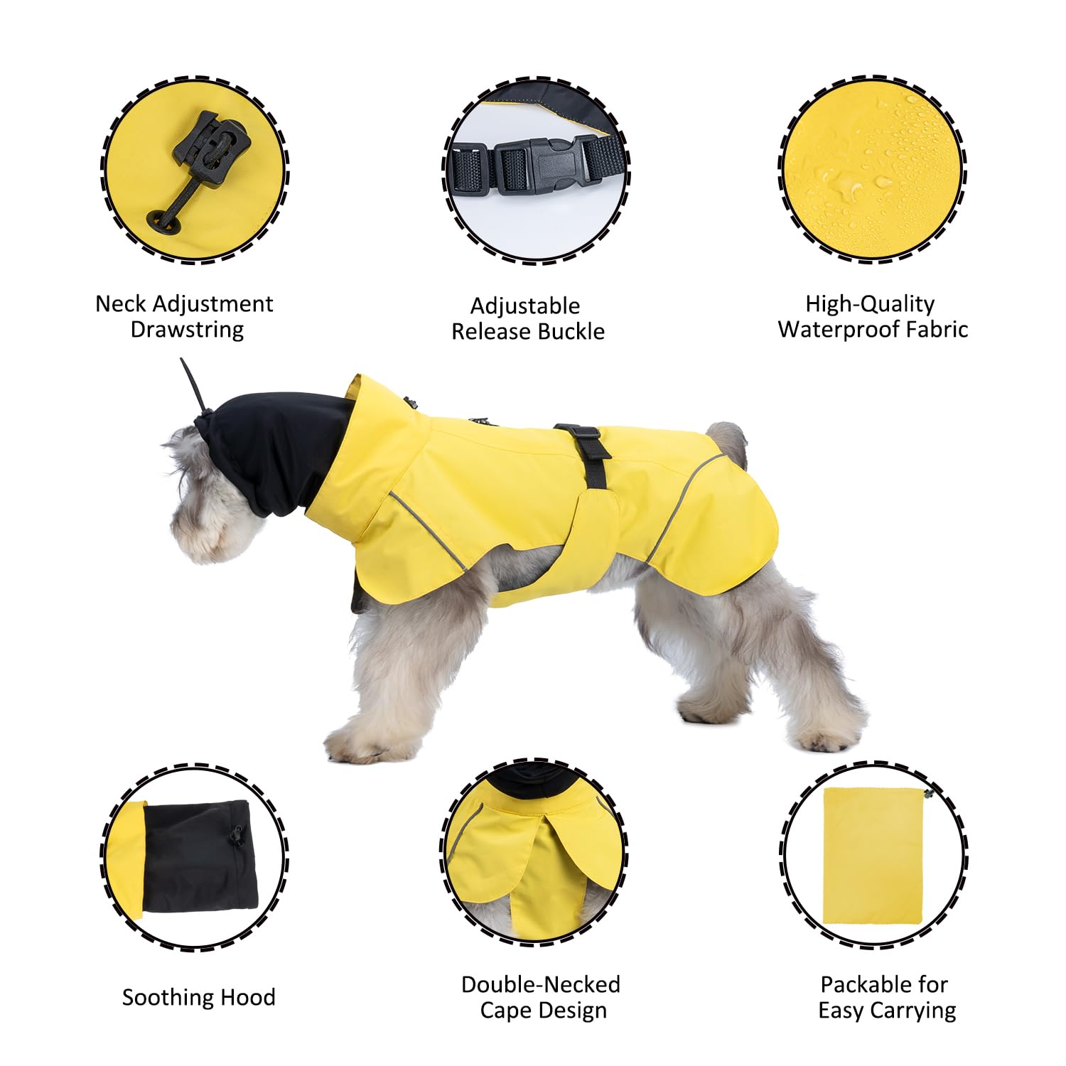 Aimydog Dog Raincoat, Waterproof Rain Jacket With Calming Hood, Adjustable Lightweight Dog Rain Coat With Zipper Leash Hole And