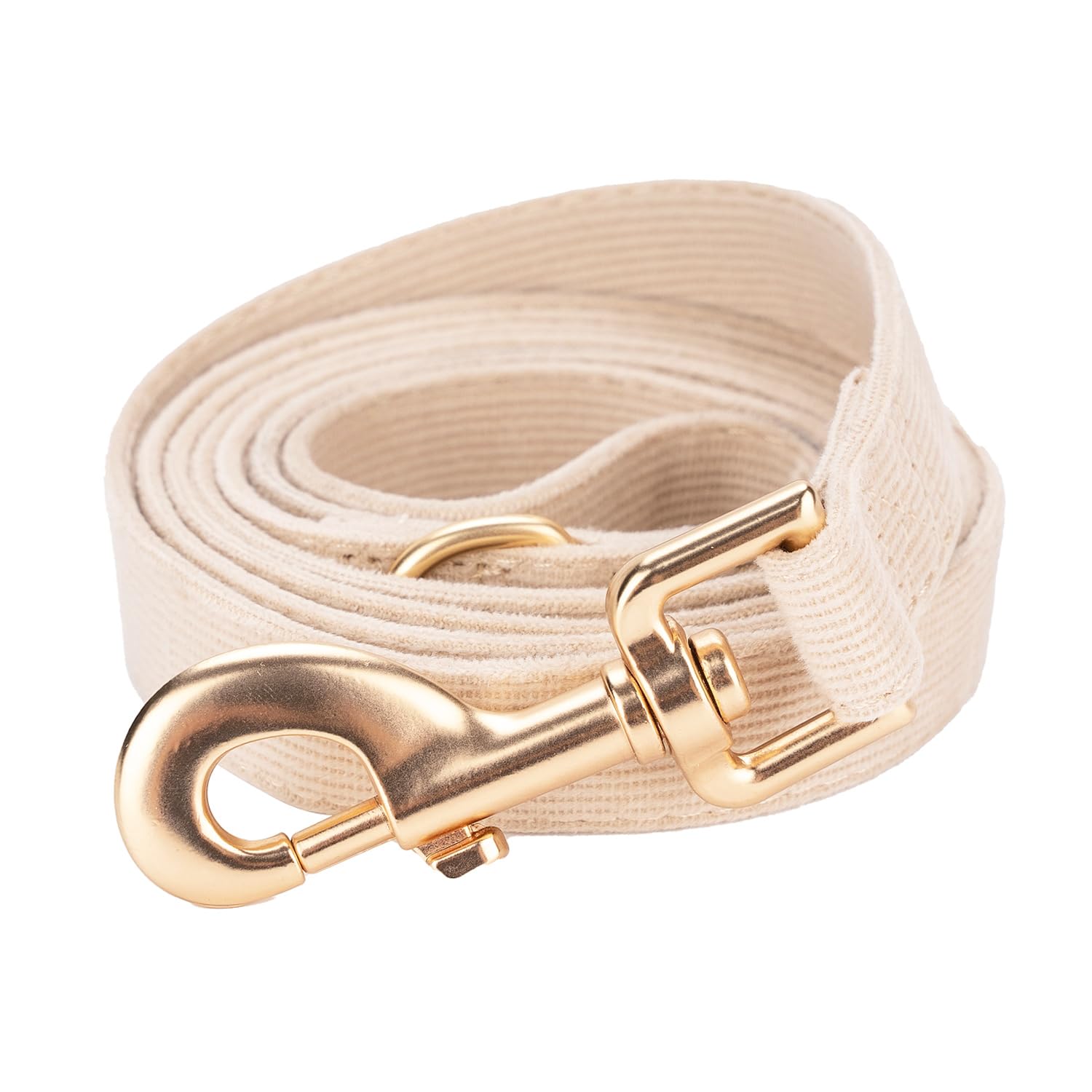 Ewinoom Soft Corduroy Dog Collar and Leash Set, Adjustable Cotton Dog Collars with Metal Buckle and Lead for Large Dogs,Beige