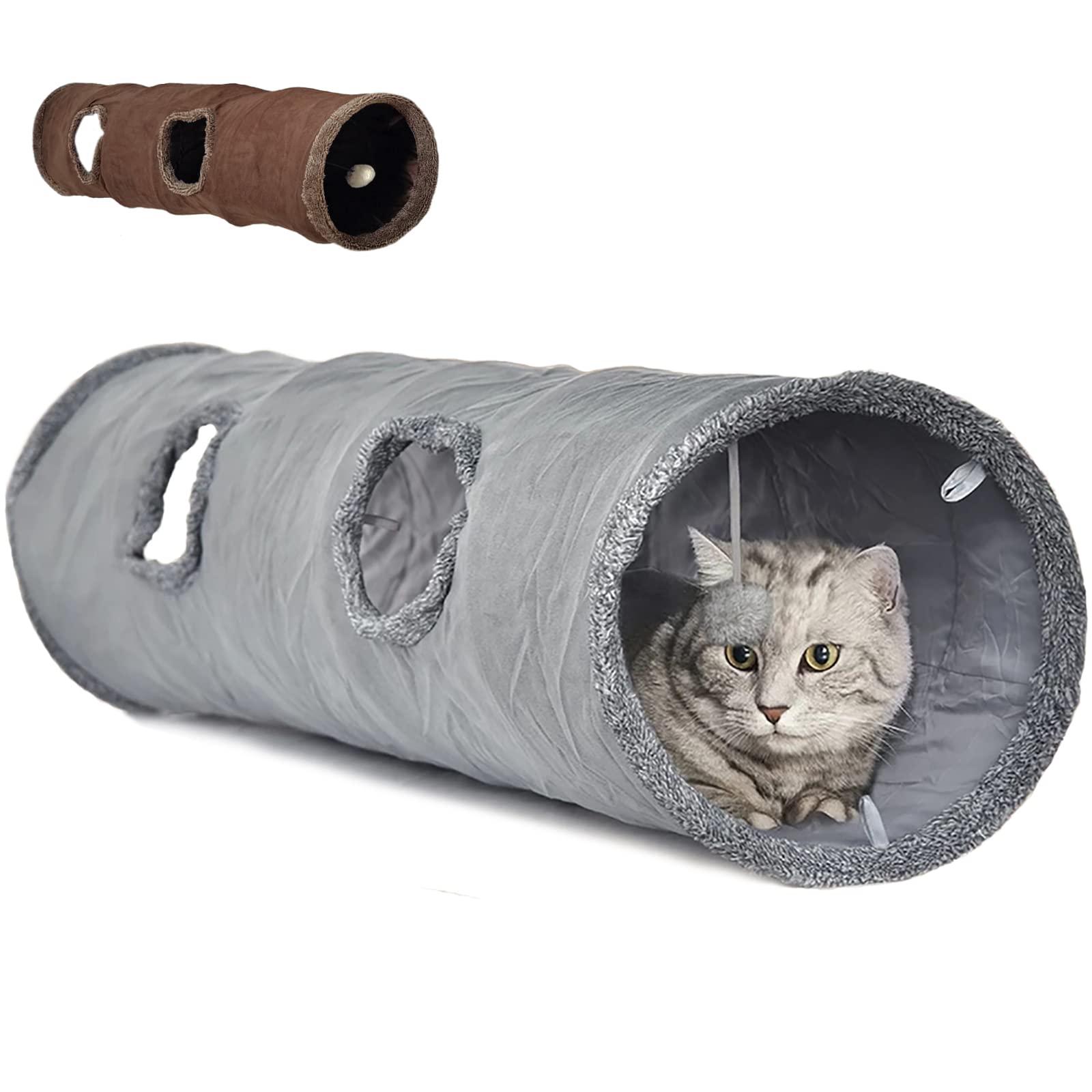 Leerking Extra Long Cat Tunnel 51'(L) Dia 12' For Large Fat Cat Crinkle Tube Connectable Indoor Outdoor Hideaway Toy For Rabbit Puppy, Grey