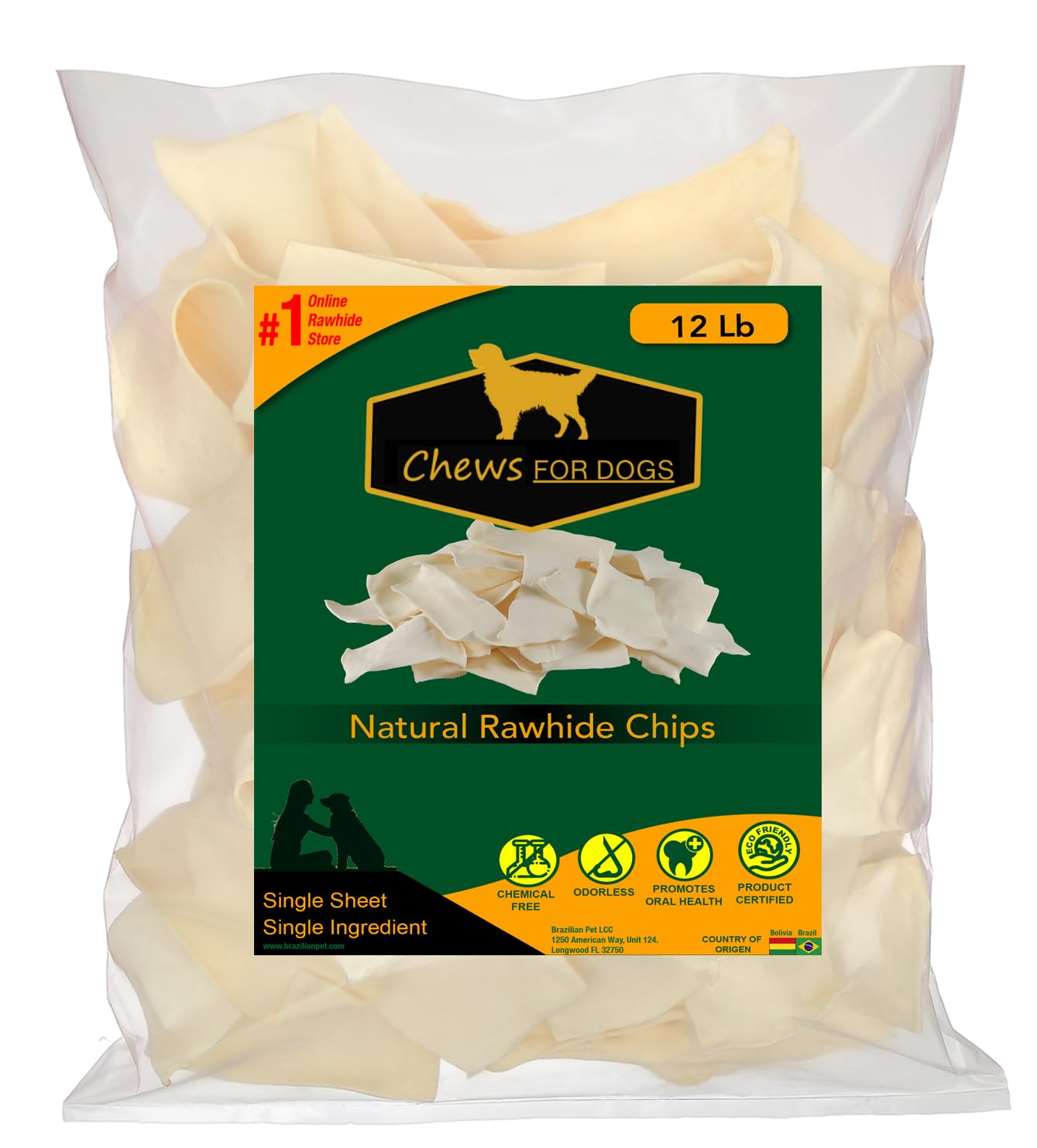 Chews for Dogs Premium Rawhide Chips - Natural Long Lasting Treats (12 Pounds)