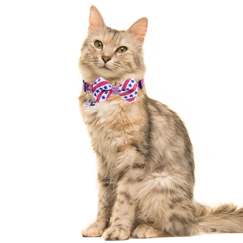 Lamphyface American Flag Cat Collar With Bell Bow Tie Star Breakaway Adjustable For 4Th Of July Independence Day