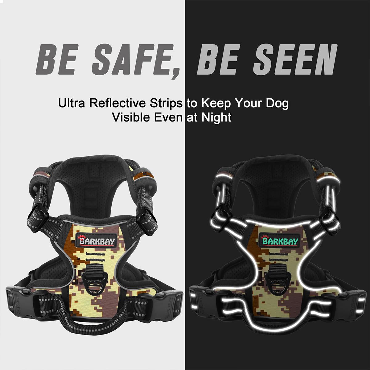BARKBAY No Pull Dog Harness Front Clip Heavy Duty Reflective Easy Control Handle for Large Dog Walking(Desert camo,XS)