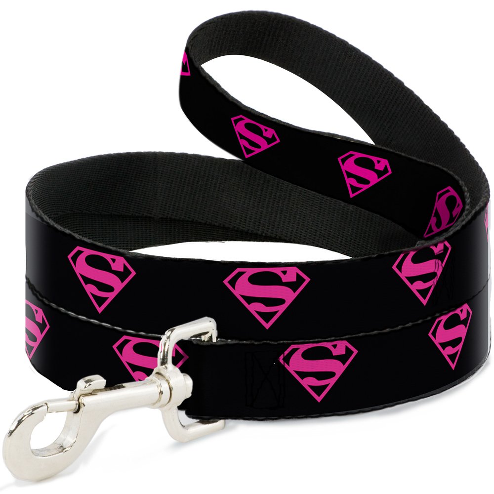 Buckle-Down Dog Leash Superman Shield Black Hot Pink 4 Feet Long 0.5 Inch Wide, Multicolor, Dl-Wsg016-N