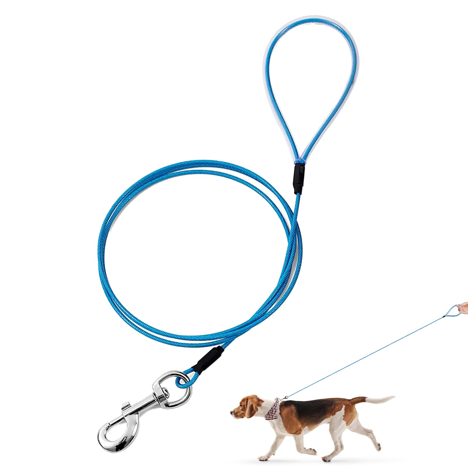 Mi Metty 2 Pack Dog Leash 6Ft Chew Proof Metal Leash For Medium Large Dogs-Anti Chew Dog Leashs For Teething Puppie (Blue, 6Ft)