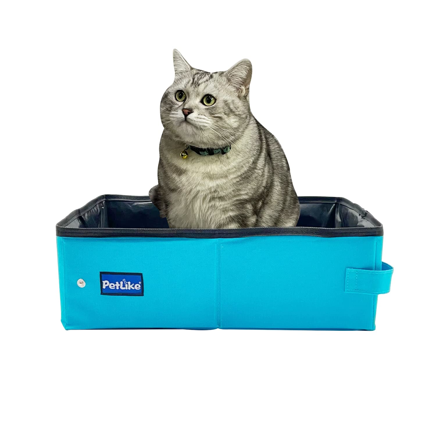 Petlike Travel Cat Litter Box, Leak-Proof Portable Litter Box, Collapsible Toilet Tray Carrier For Small Medium Cats (Medium, Aqua)