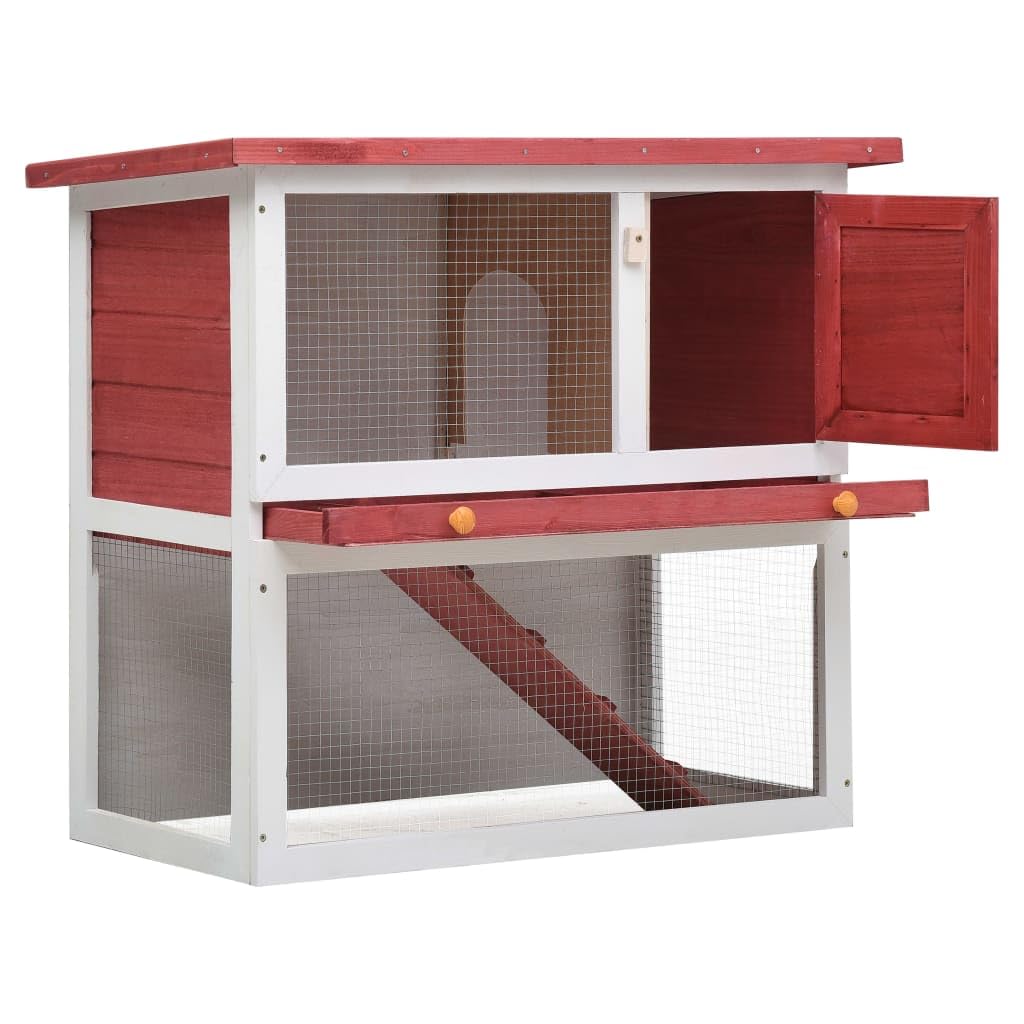Vidaxl Outdoor Wooden Rabbit Hutch With Weatherproof Green Roof, Iron Wire Mesh, And Cleaning Tray - Spacious Pet Enclosure In Red
