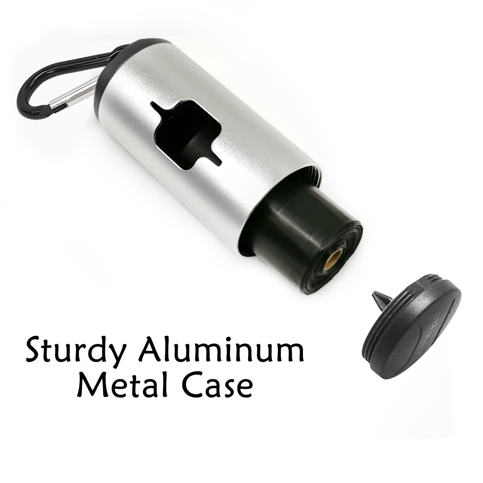 Yuchiya Aluminum Dog Poop Bags Holder With Carabiner Metal Pet Waste Bags Dispenser With Hook And Loop Fastener And Elastic Cord To Carry Used Bags(Silver, 2 Holder 30 Bags)