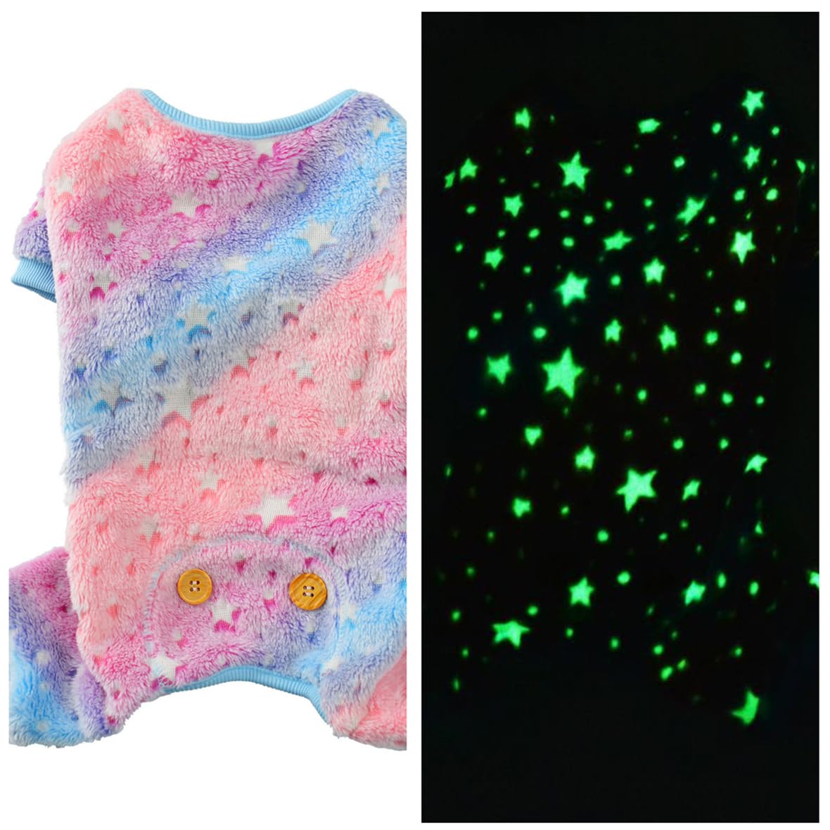 Maigllra Plush Dog Pajamas Glow In The Dark Dog Jumpsuit 4 Legged Onesie For Small Medium Large Dog, Pink Star S