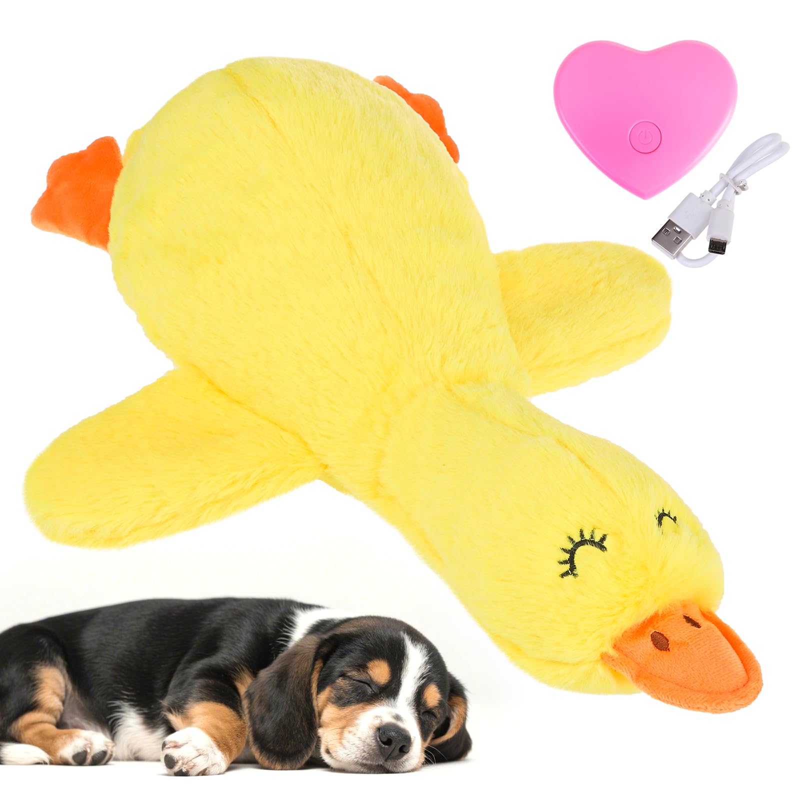 KOOLTAIL Calming Duck Toy for Dogs, Dog Heartbeat Stuffed Toy for Anxiety Relief, Plush Snuggle Toy for Puppy Calming Behavioral