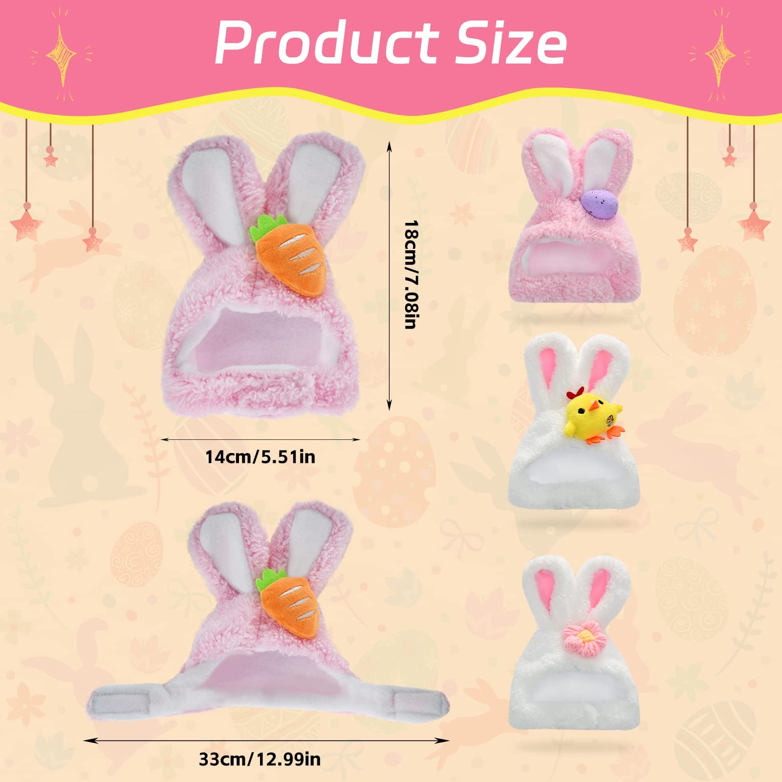 Shurung Bunny Ear Hat For Cat & Small Dog, Soft Plush Adjustable Rabbit Themed Easter Headwear, 4Pcs Set In 4 Styles