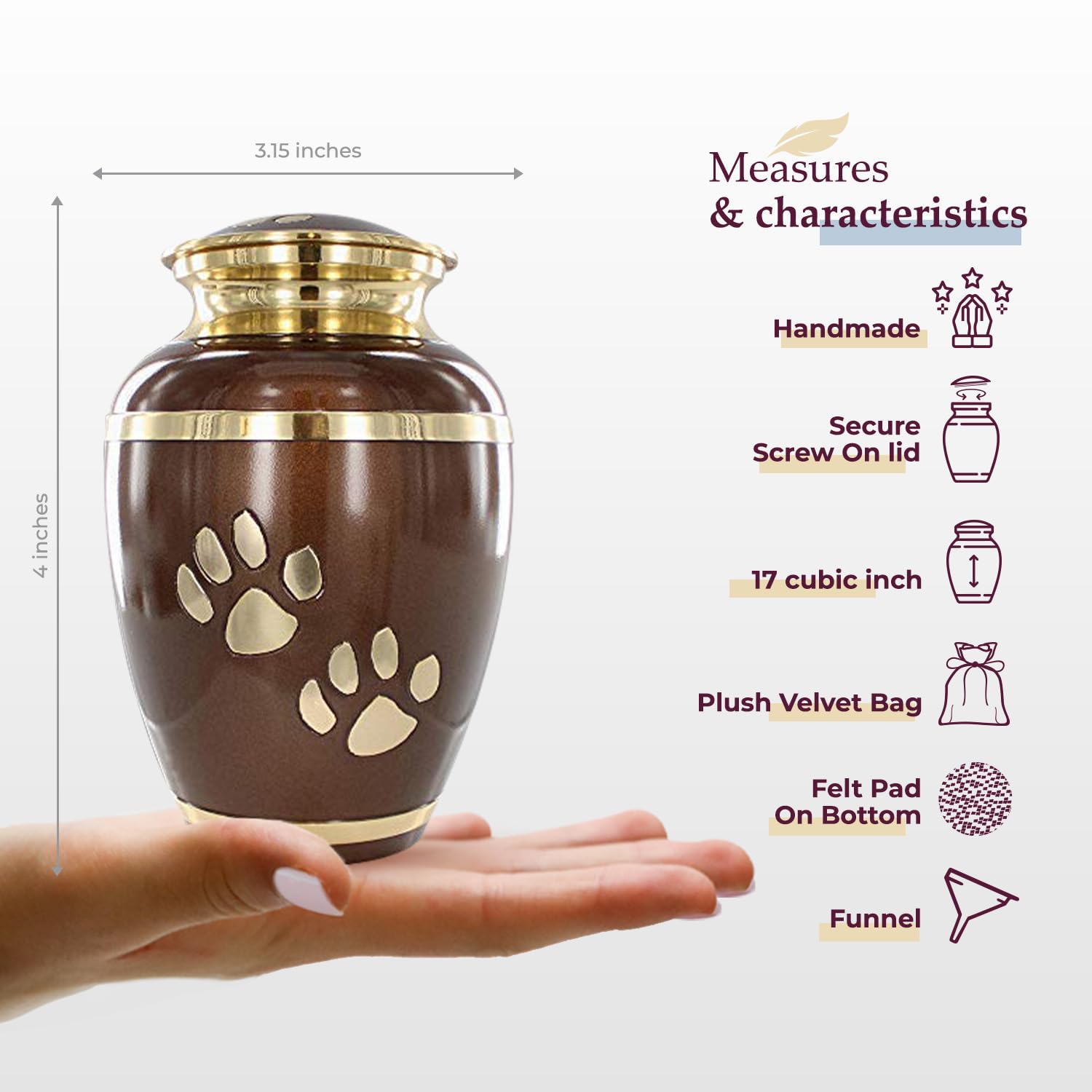 Trupoint Memorials Pet Urn For Dogs And Cats Ashes - A Loving Resting Place For Your Special Pet, Cat And Dog Urns For Ashes, Pet Cremation Urns - Brown, Small Pets Up To 17 Lbs