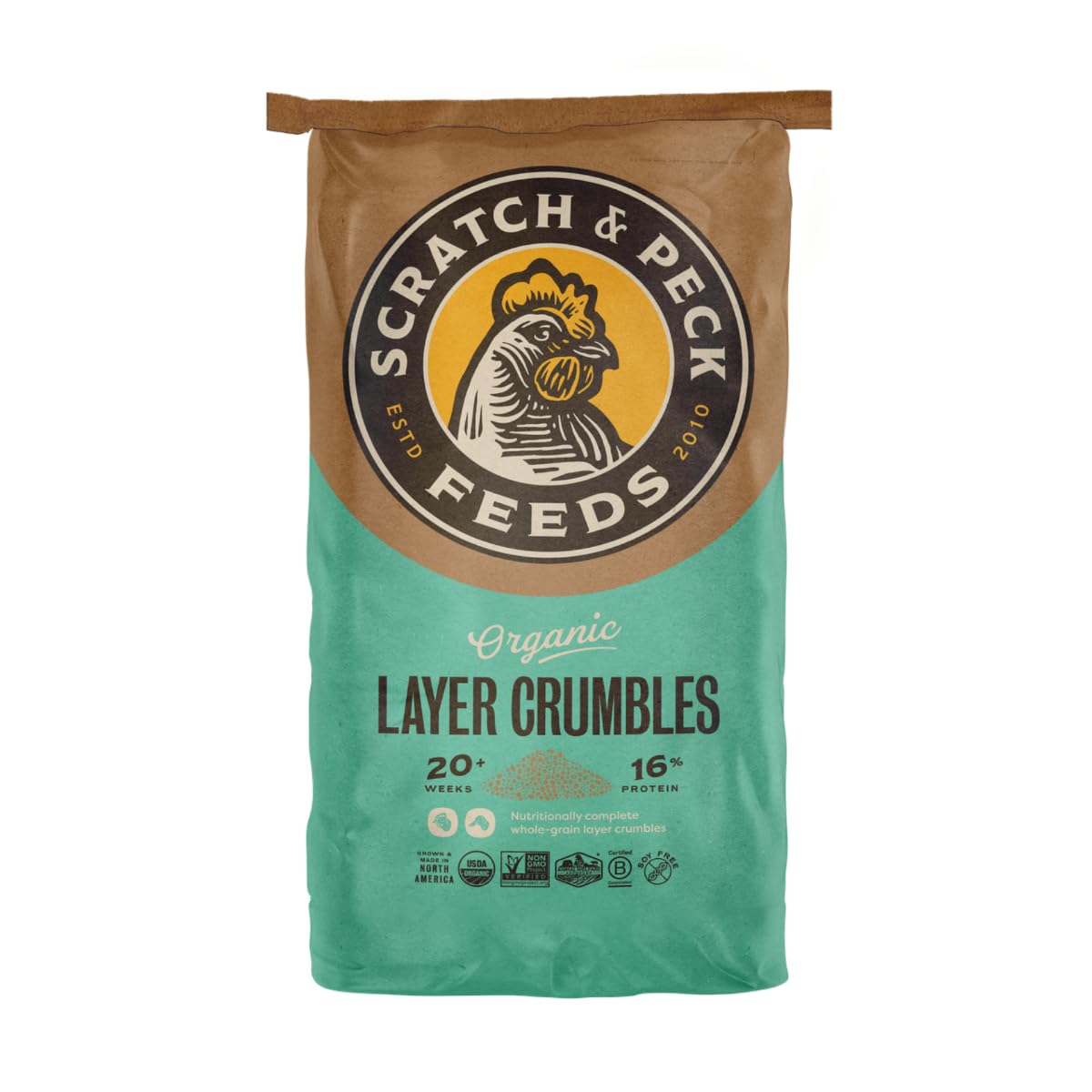 Scratch and Peck Feeds Whole Grain Layer Crumbles Chicken and Duck Feed - 25 lbs Bag - Corn-Free and Soy-Free - 16% Protein, Cer