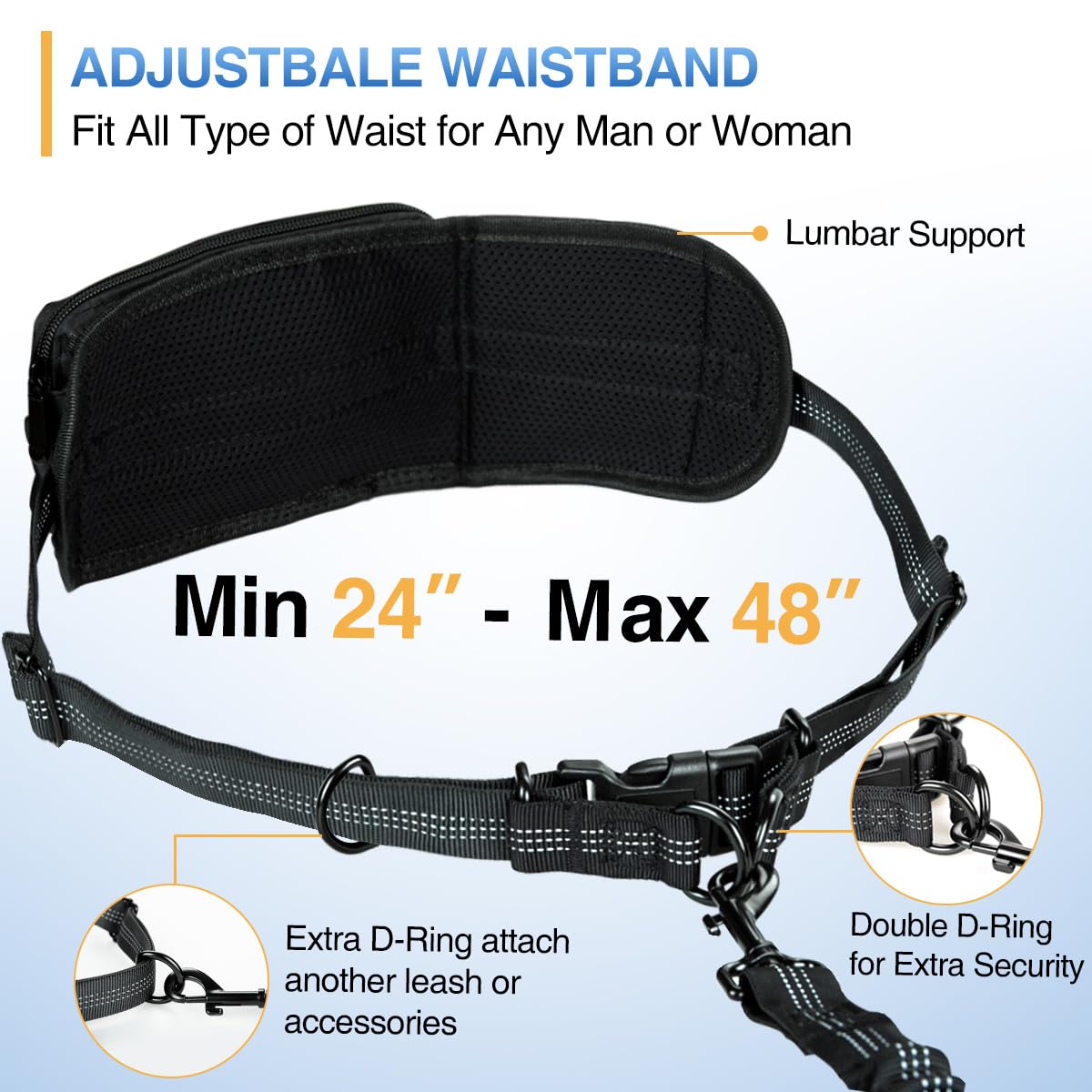 Kytely Hands Free Dog Leash With Zipper Pouch, Wide Padded Waist Dog Running Leash For Medium And Large Dogs, Dual Padded Handle