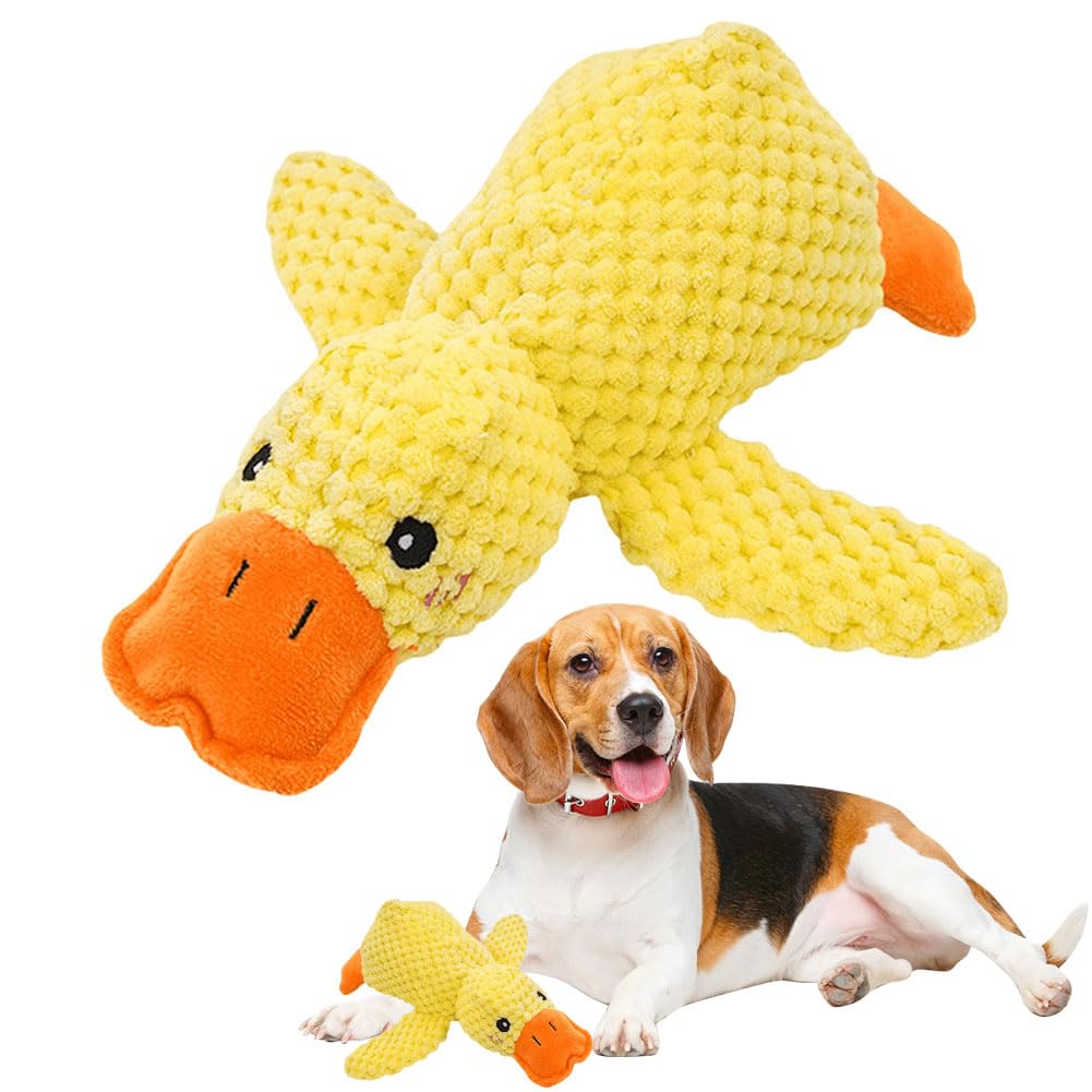 Mellow Dog Calming Duck Toy With Quacking Sound - Indoor Pillow For Dogs, Yellow, 3 Sizes (Medium)
