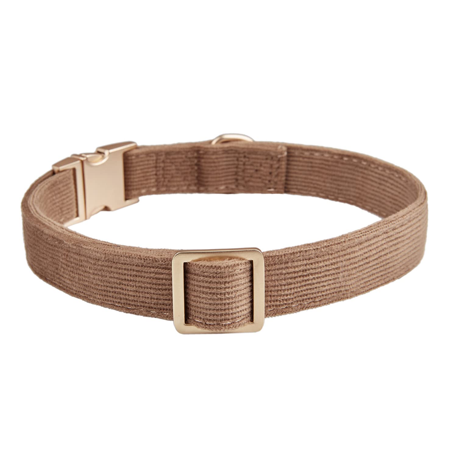 YUDOTE Soft Cotton Dog Collar with Metal Buckle Adjustable Heavy Duty Comfy Corduroy Collars for Small Medium Large Dogs,Brown,L