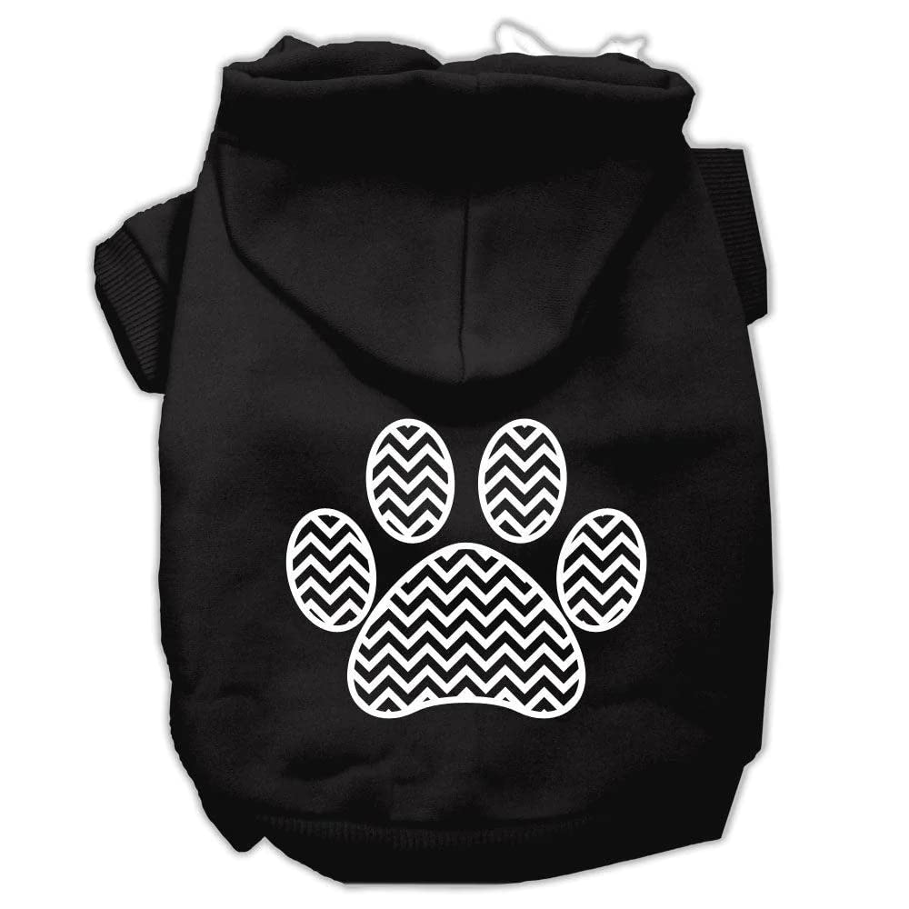 Pet Dog & Cat Hoodie Screen Printed, 'Chevron Paw Print' Black Xl (14-20 Lbs.)