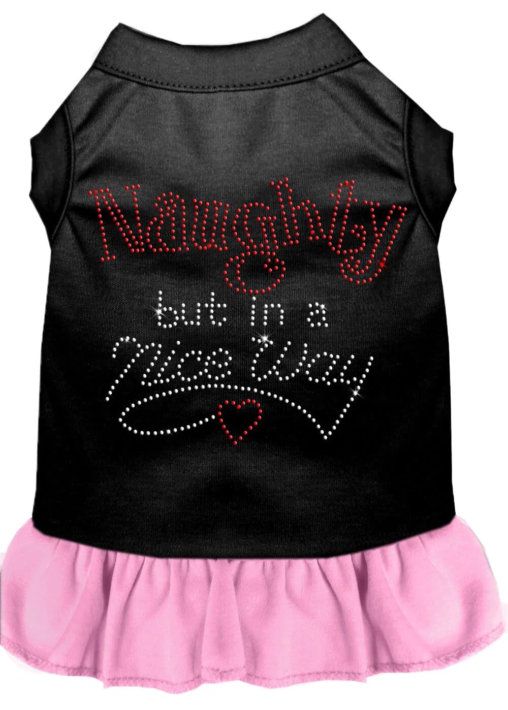 Christmas Pet Dog & Cat Dress Rhinestone, Naughty But in A Nice Way Black W/Red LG (10-14 lbs.)