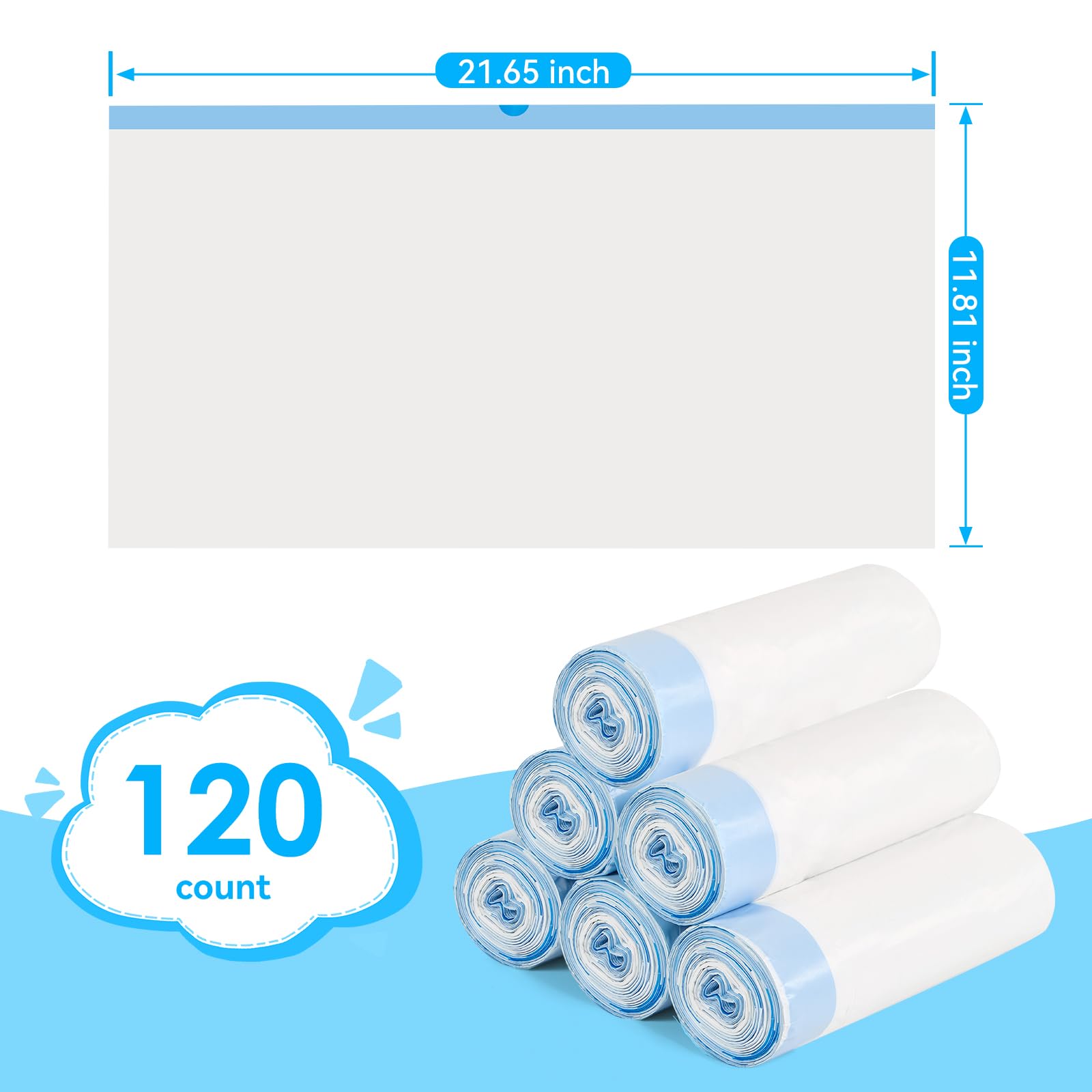 Cat Litter Bags 120 Count, 21.65''X11.8''Drawstring Close Litter Box Liners For Automatic Cat Litter Box,Cat Poop Bags,Easy To C