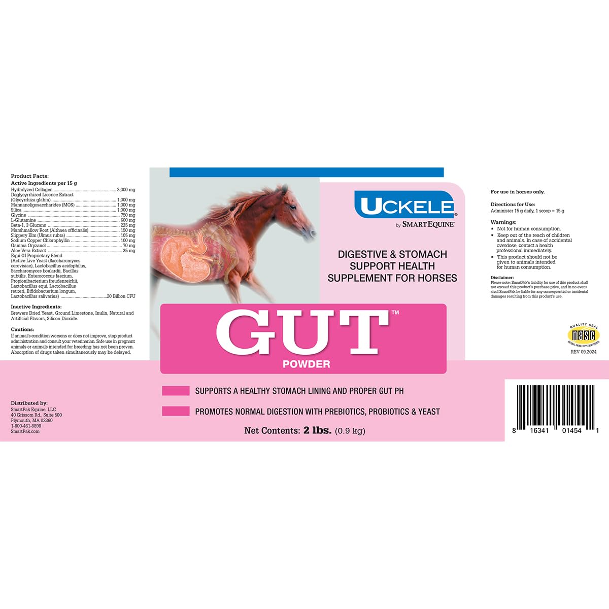 Uckele by SmartEquine Gut Powder | Healthy Gut Probiotics for Horses | Equine Prebiotic & Probiotic Powder | Horse Stomach Suppl