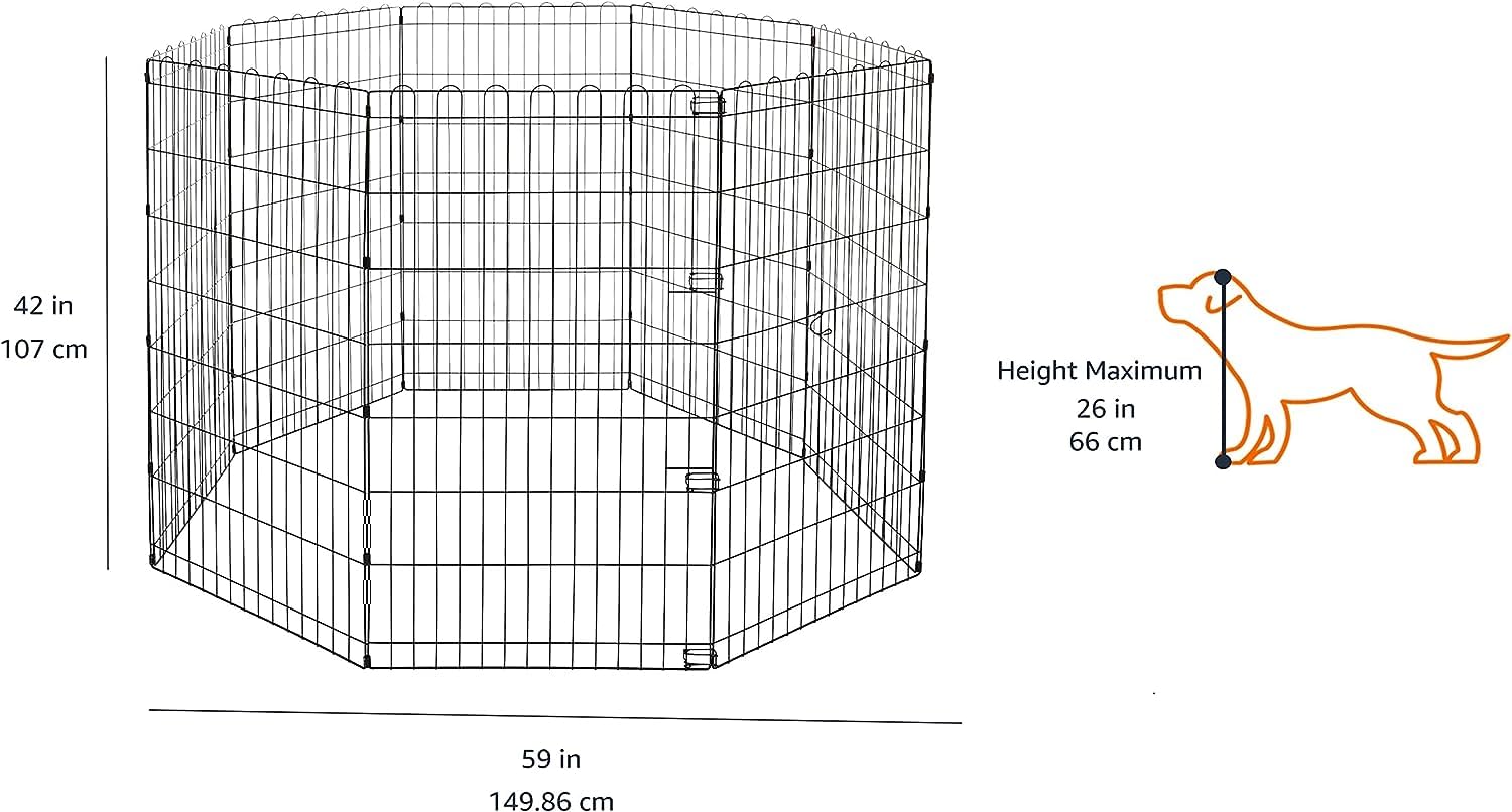 Amazon Basics Foldable Octagonal Metal Exercise Dog Playpen - Indoor/Outdoor, No Door, Large (8 Panels, 24 X 42), Easy To Assemb