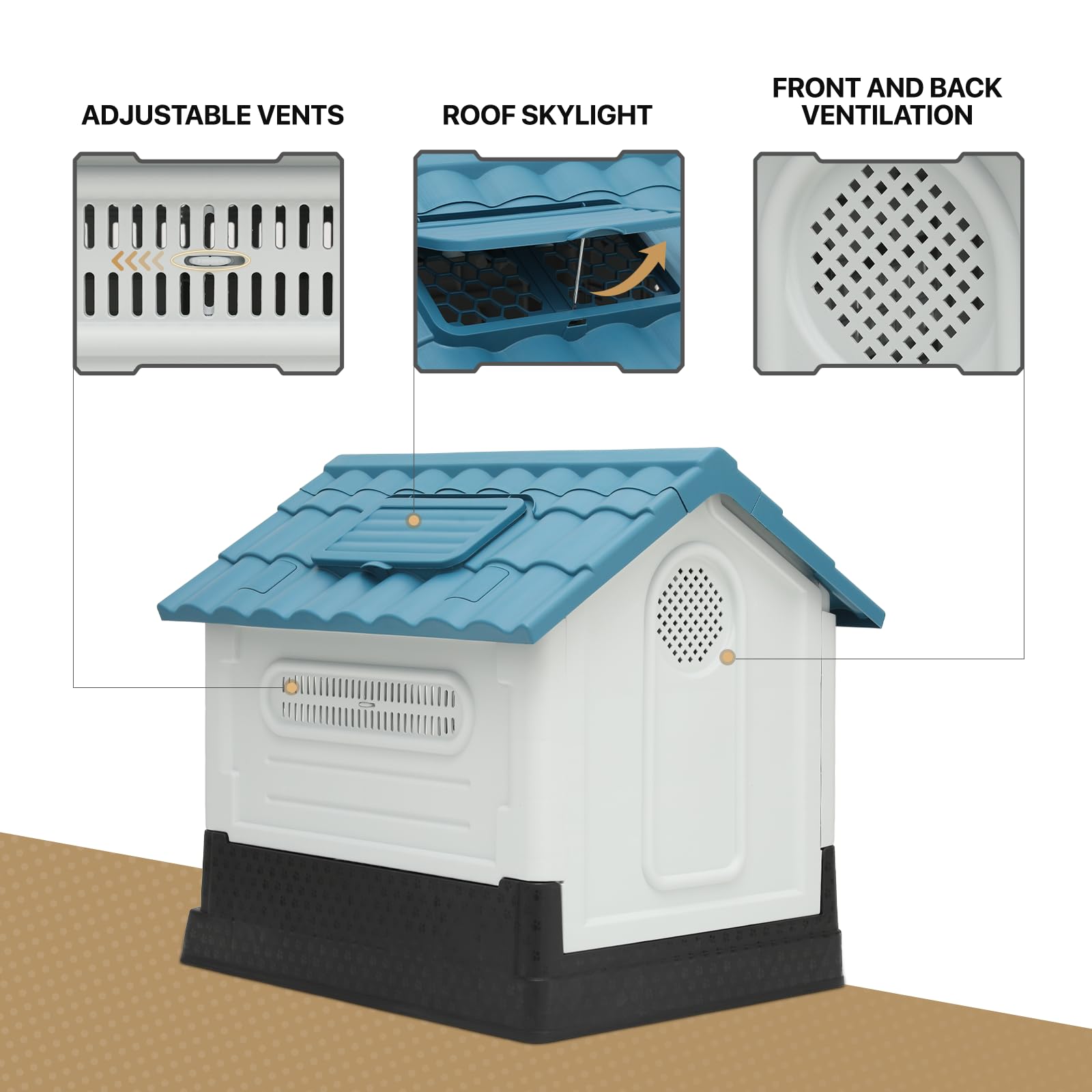 Monibloom Easy To Clean Insulated Dog House With Mats And Tray, Outdoor Durable Dog House For Small Medium Large Dogs, Waterproo