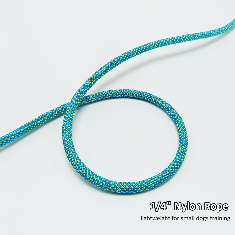 Btinesful 7Ft Slip Lead Dog Leash, Strong Nylon Rope Leash, 1/4 & 1/2 Inch Diam Dog Training Lead For Small Medium Large Dogs (1/4' * 7 Ft, Green Dot)