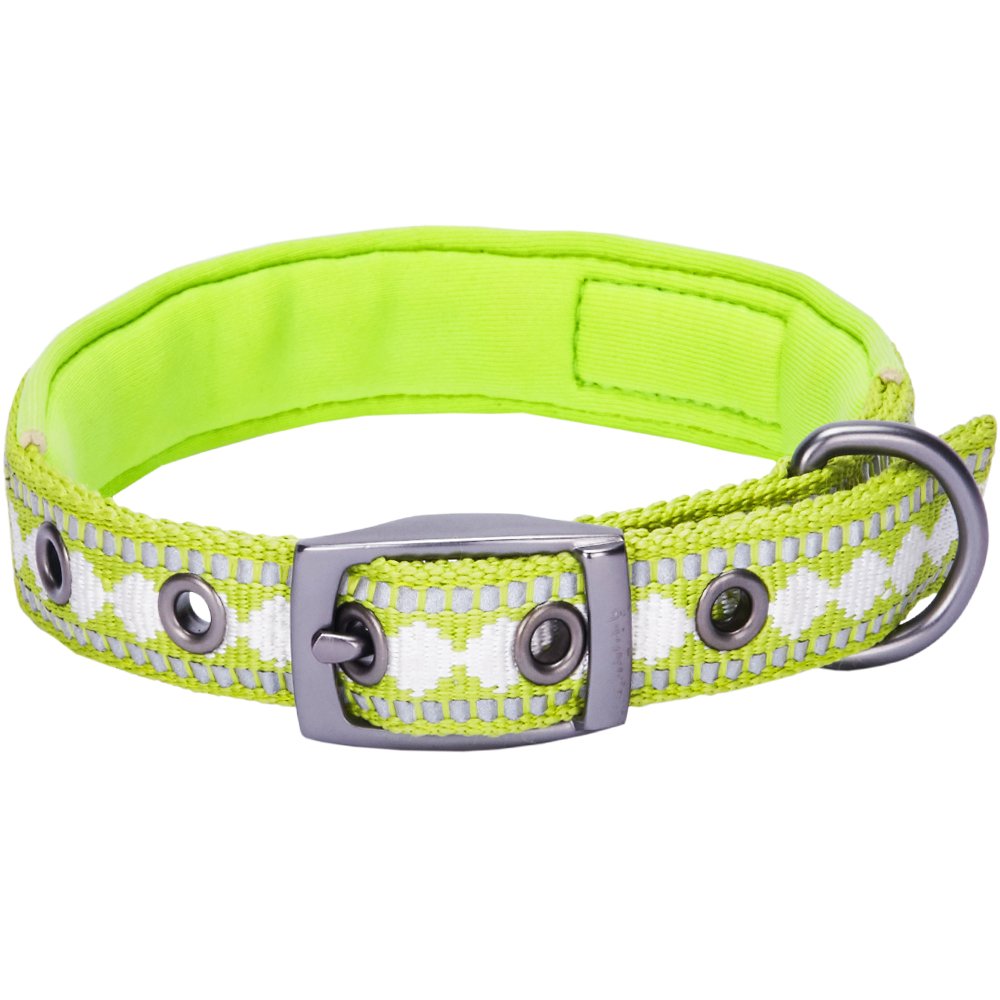 Blueberry Pet Soft & Safe 3M Reflective Jacquard Neoprene Padded Adjustable Dog Collar With Metal Buckle - Macaw Green, Neck 9-1