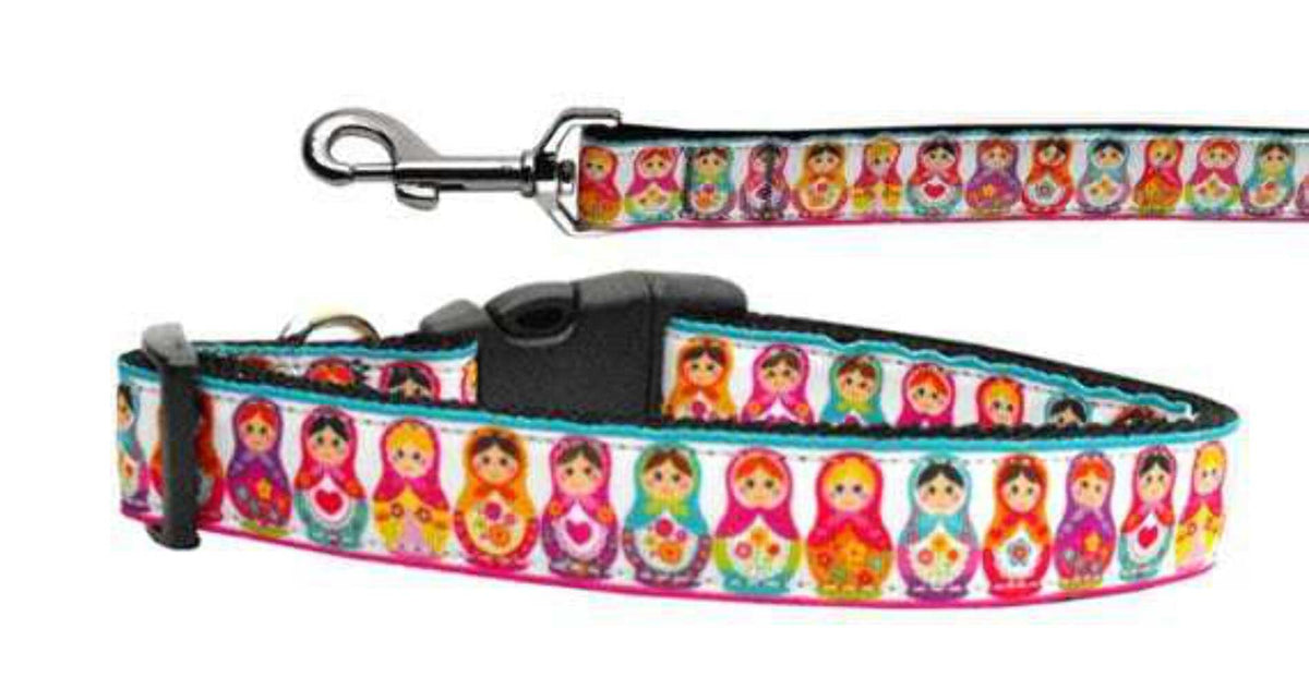 Pet Dog & Cat Nylon Collar or Leash, &quot;Pretty Nesting Dolls&quot; 3/8&quot; w x 4 ft. leash