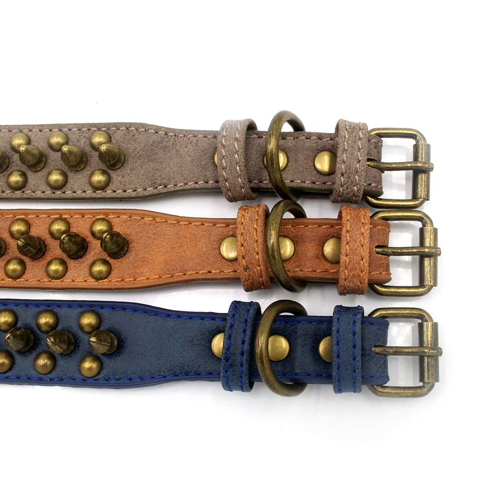 Serijoars Spiked Dog Collar Soft Pu Leather Mushrooms Rivet Spike Studded Dog Collar Adjustable Puppy Collars (S, Brown2)