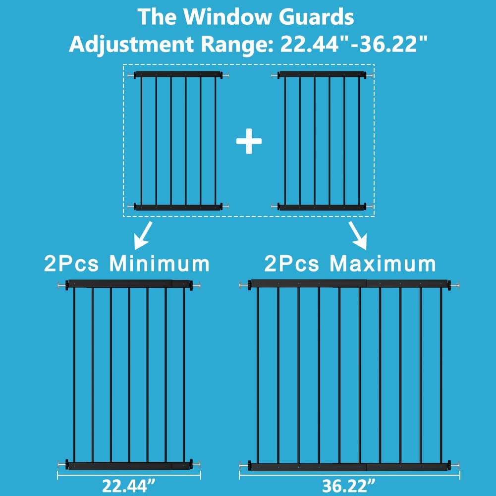 WAOWAO Black Window Safety Guards for Children Kids Child Toddler Pets Proof Extra Wide White Tension Security Window Guard Gate
