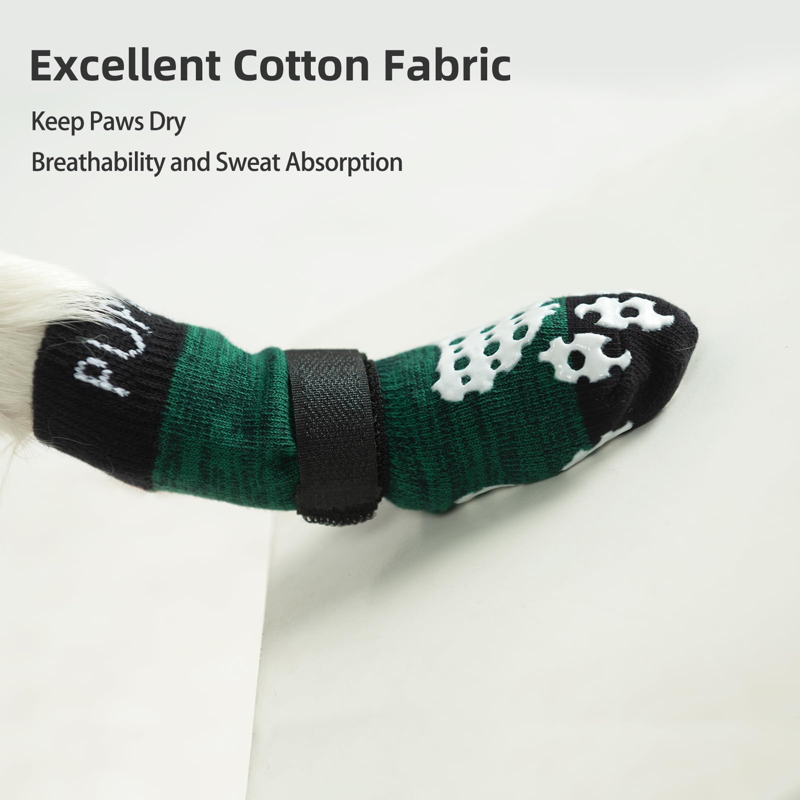 Pupteck Anti-Slip Dog Socks With Double Sides Grips For Small Medium Large Dogs Hardwood Floors Prevents Licking, Dog Shoes For Hot Pavement Traction Control For Senior Dogs, Dark Green, M