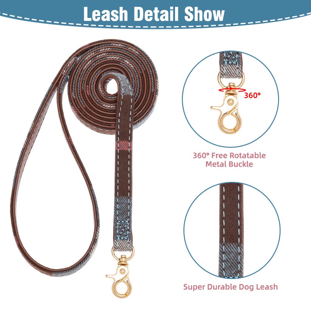 Expawlorer Dog Collar And Leash Set - Classic Plaid Dog Bow Tie And Dog Bandana Collar With Bell, Dog Leash Tangle Free, Adjustable Collars For Small Medium Large Dogs Cats, Holiday Ideal Gift