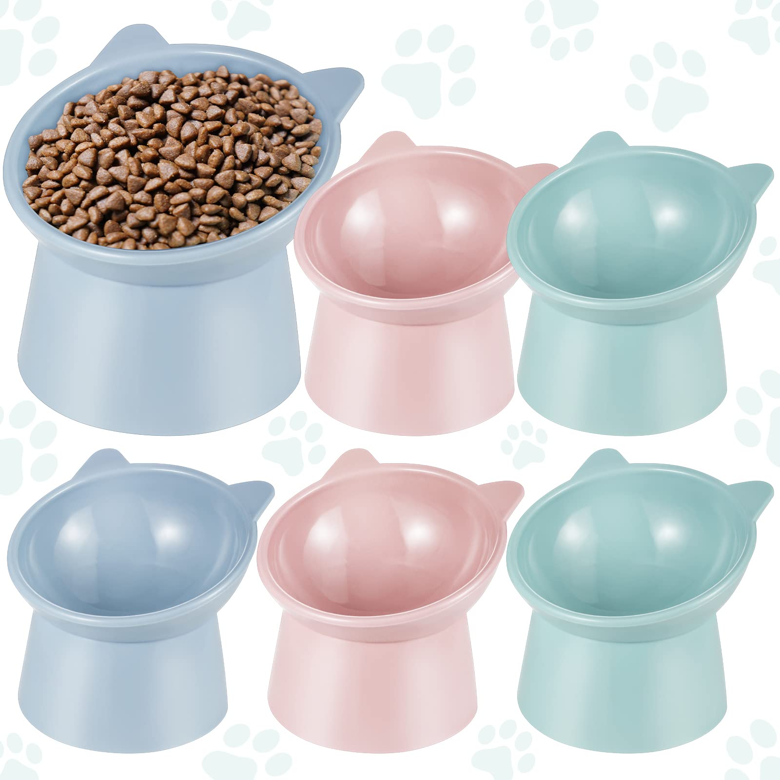 Hsei 6 Pcs Raised Cat Food Bowls 15 Degrees Elevated Pet Bowls Anti Vomiting Tilted Raised Whisker Friendly Raised Cat Dish Plas